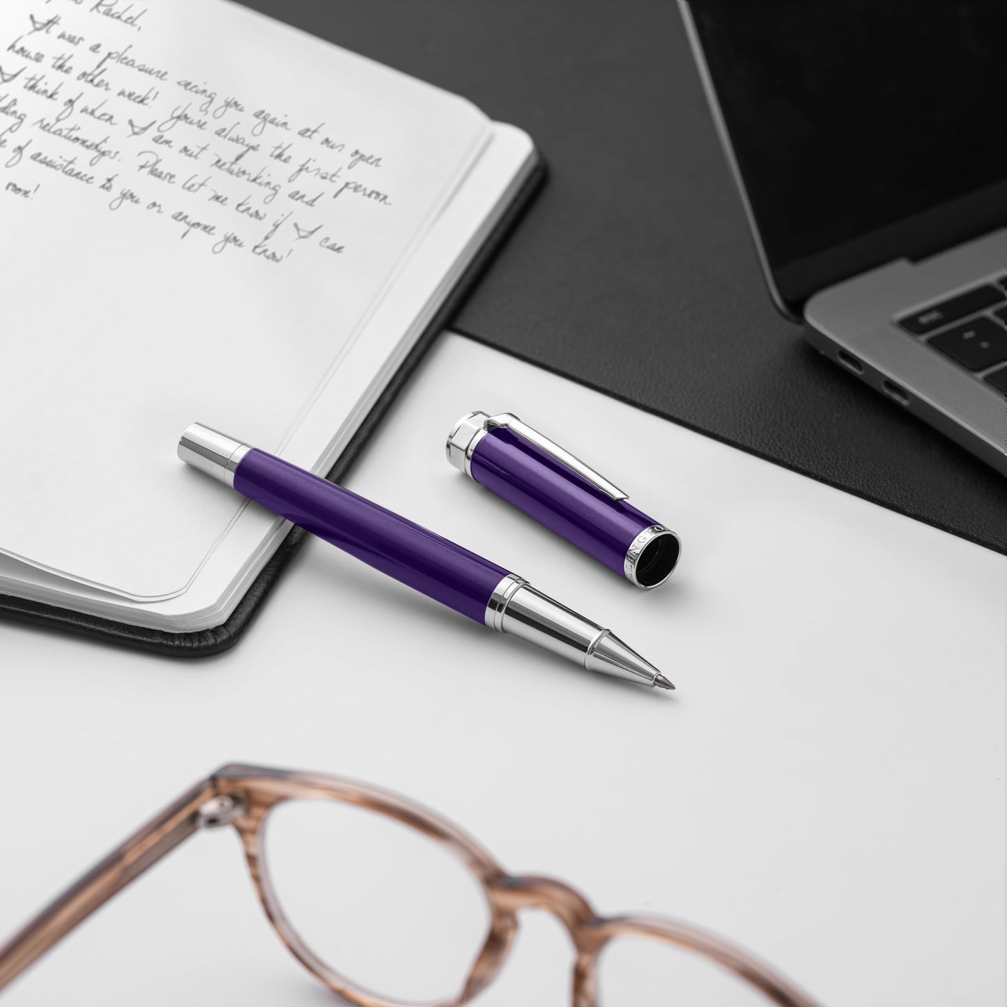 Ellington Pens Luxury Ballpoint Pen – Premium Quality, Smooth Writing Experience, Elegant Design, Includes 2 Ink Refills – Ideal for Professionals and Gift Giving (Purple Silver)