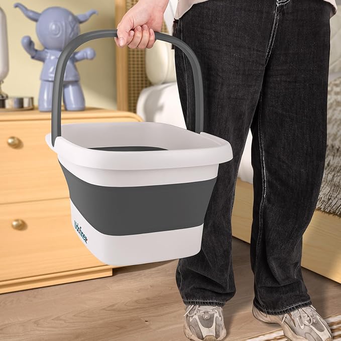 Udefineit Collapsible Foot Soaking Tub with Handle, 15L/4 Gallons, Portable Pedicure Feet Spa Tub, Plastic Feet Soaking Basin with Acupressure Massage Points, Folding Foot Spa Pedicure Bowl - Grey