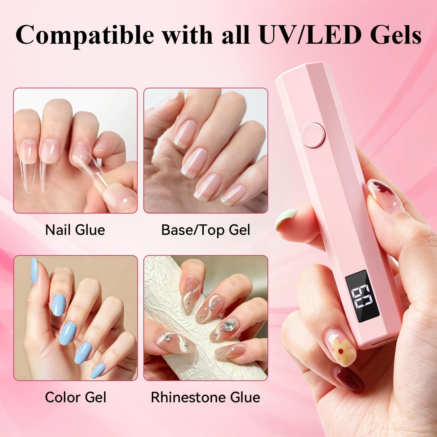 YSC Handheld UV Light for Gel Nails, Mini Portable Cordless UV Pen Light for Nails with Stands and LCD Display, Fast Flash Curing Nail Dryer for Home Salon & DIY Manicure