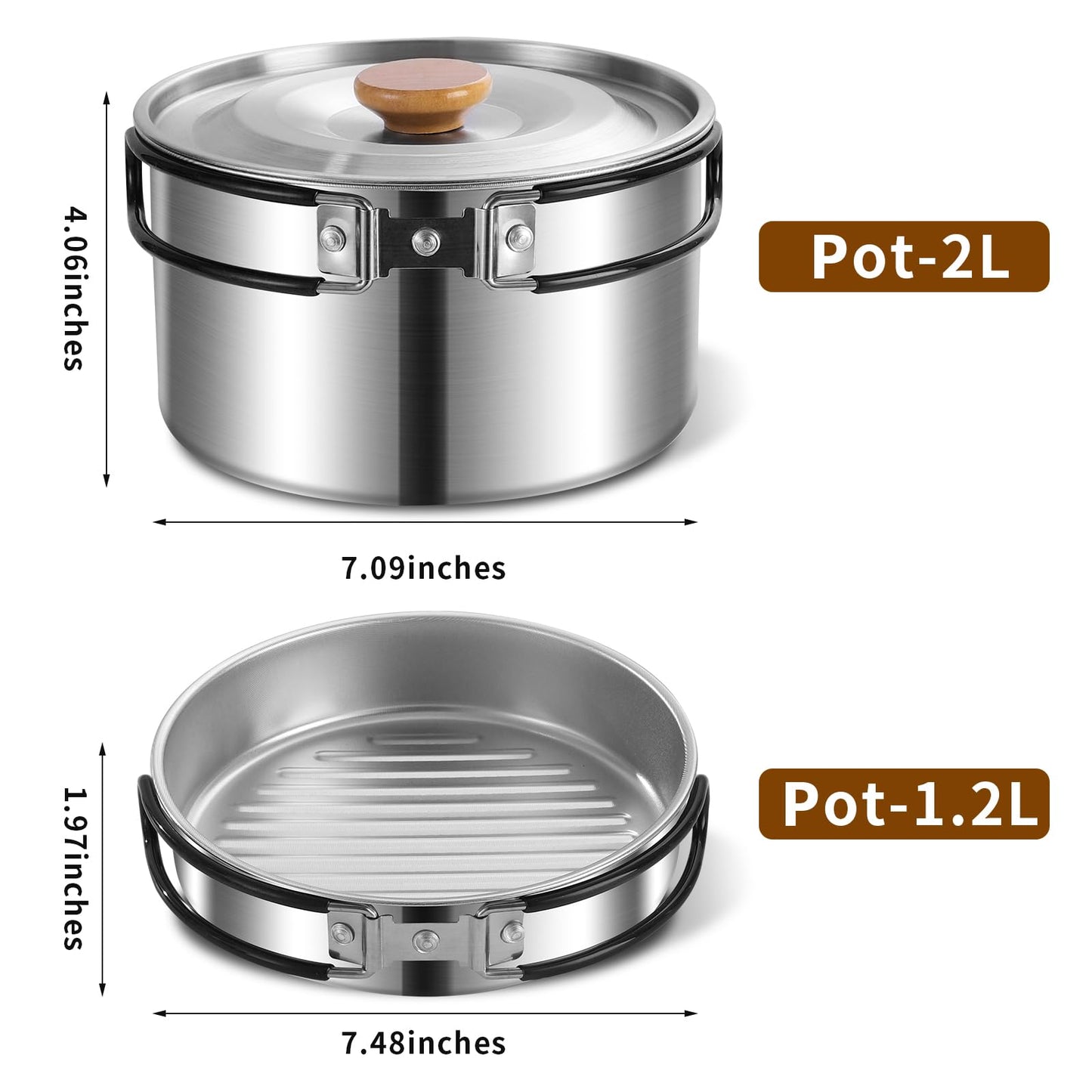 13Pcs Outdoor Camping Cookware Set, Lightweight Pot Pan with Stainless Steel Fork Spoon Kits、Cups and Plate, Perfect for Camping Trips and Climbing