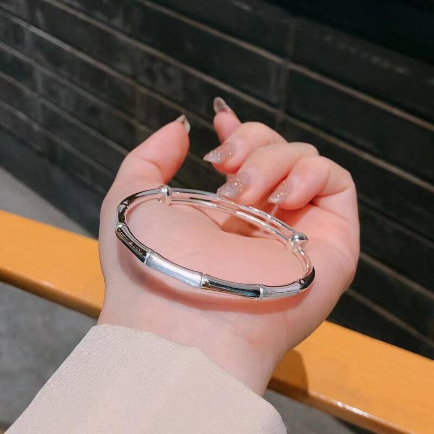 Handmade 925 Sterling Silver Bangle Braclets For Women High Polish Glitter Cuff Bracelets Dainty Bamboo Knot Bangle Bracelets Adjustable Bangle Bracelets For Women Minimalist Wrap Bangles Jewelry Gift