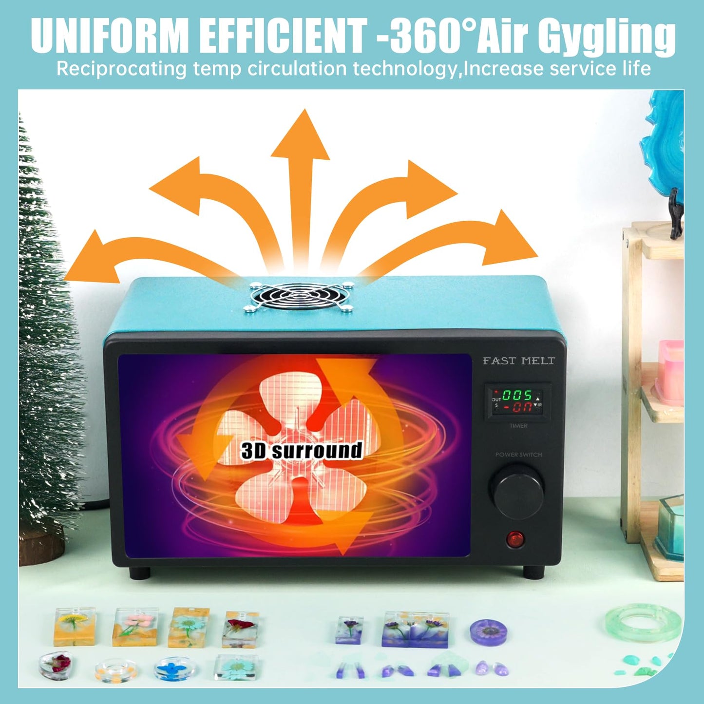 FAST MELT UV Resin Curing Box, 395nm UV Curing Light Station with 36 LED Beads, Auto UV Curing Resin Dryer Timer Setting Digital Display(S/M/H) wit Tray, UV Light for Craft|Jewelry Making|DIY Decor