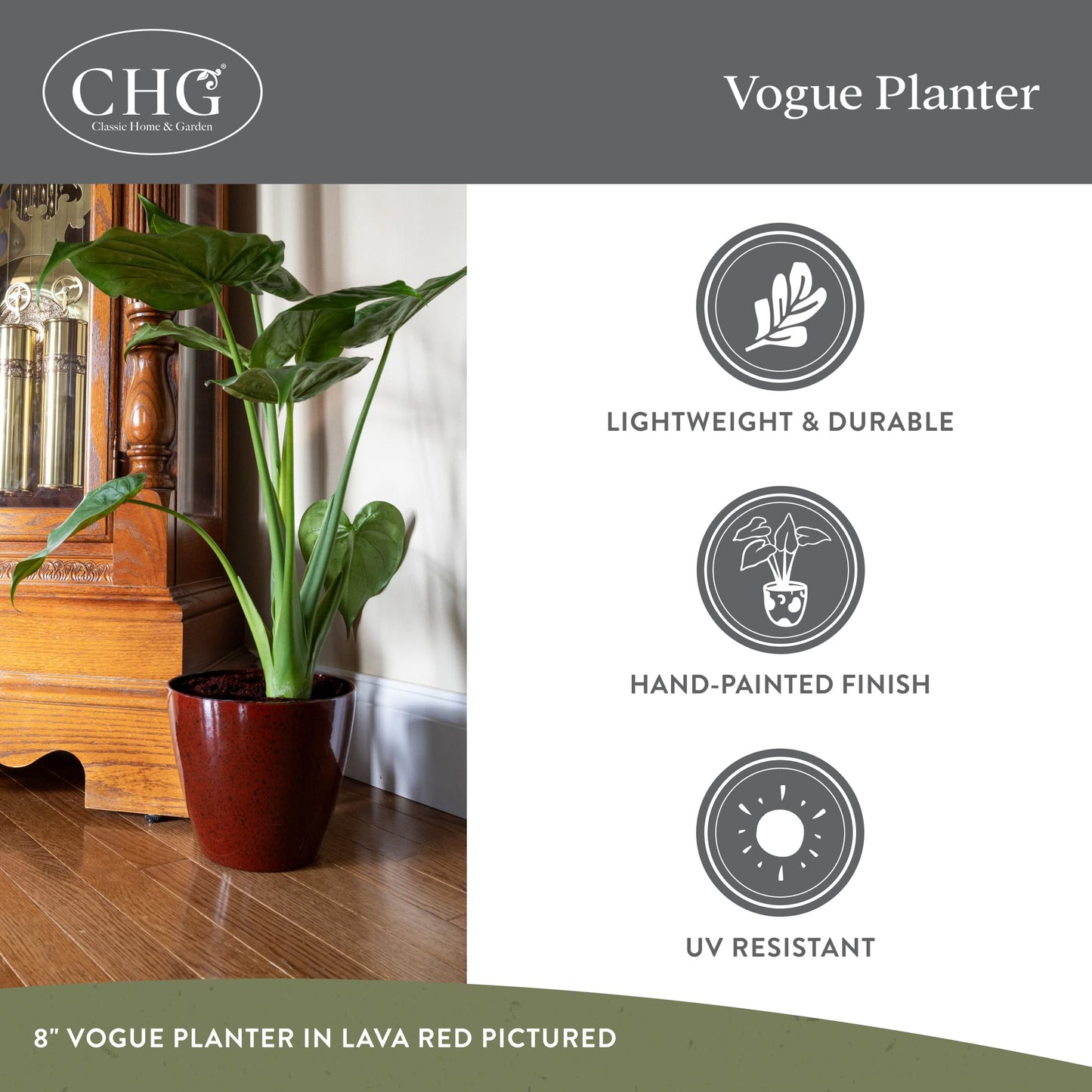 Classic Home and Garden Premiere Collection Planter, Vogue 8", Earth