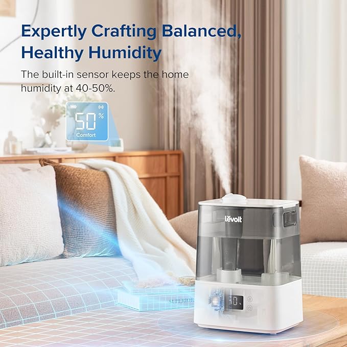 LEVOIT Core 400S-P Air Purifier Original Replacement Filter, Supports HEPA Sleep Mode & Humidifiers for Bedroom Large Room Home, (6L) Cool Mist Top Fill Essential Oil Diffuser