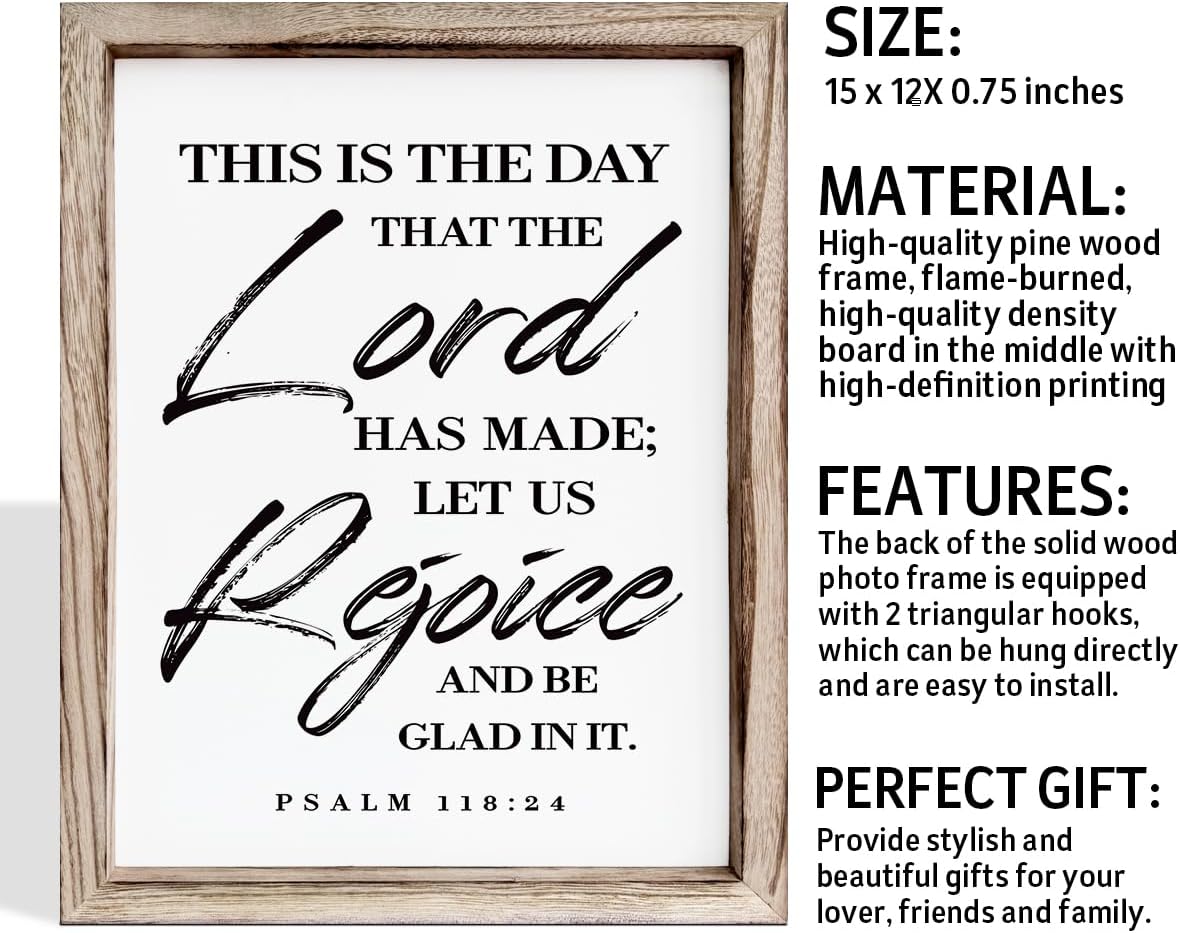 Christian Wooden Wall Sign, Front Door Signs Decor, Home Decor for Porch, Framed Wall Plaque Sign 15 * 11.5 inches, Housewarming Gift, This is the Day that the Lord had Made