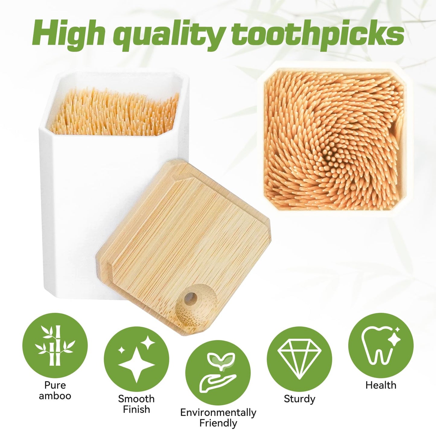 Toothpick Holders 1 Pack with 2400 Picks,Round Toothpicks Double-Side Point for Teeth,Food Pick,Appetizers,Cocktails Fruits,Olive&DIY Craft.