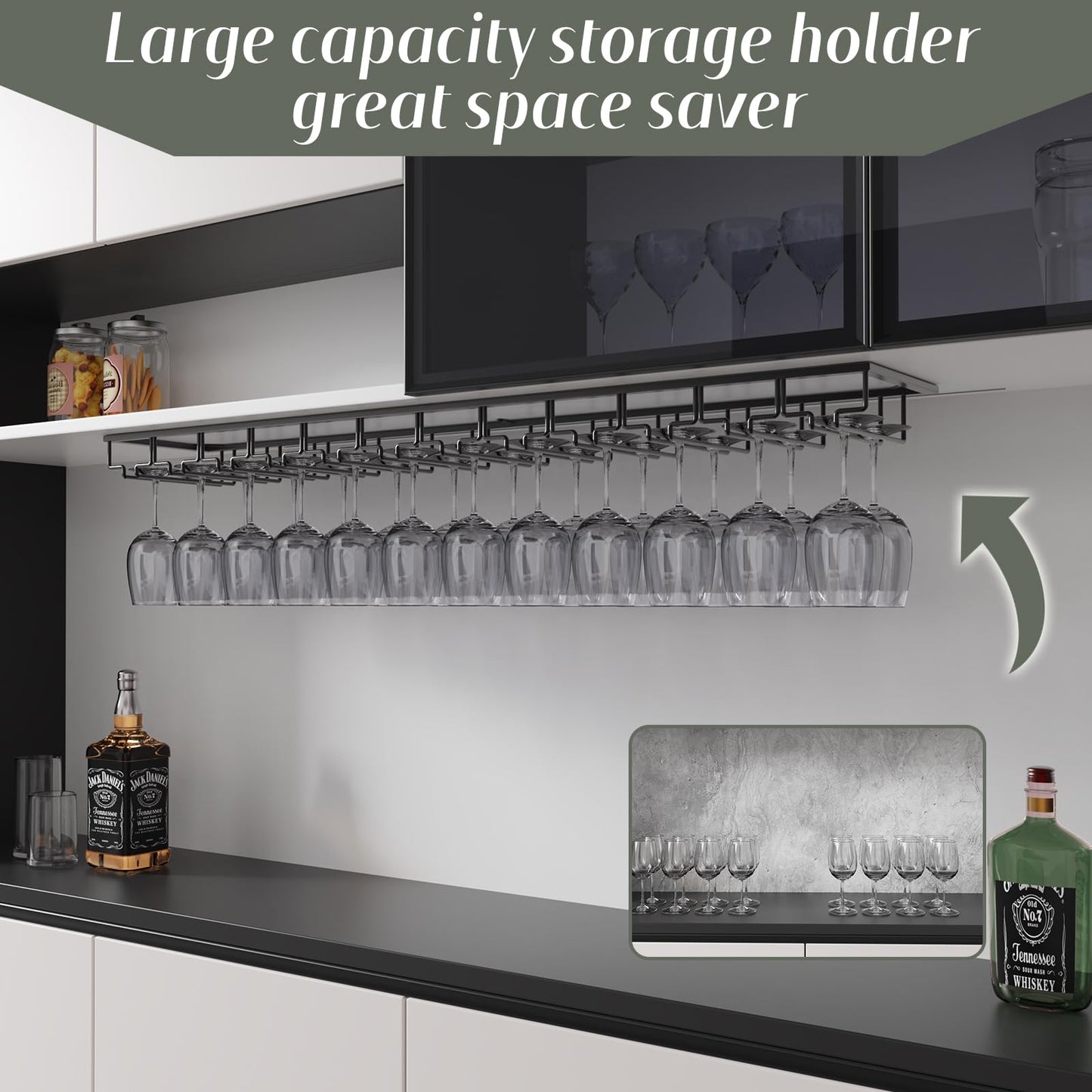 Xverycan Wine Glass Rack Under Cabinet, 12 Row Extreme Large Stemware Hanger, Metal Wine Goblet Holder, DIY Bar Glass Storage Rack for Bar Counter, Kitchen, Screws Included