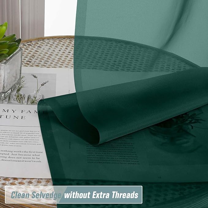 Green Small Sheer Curtains Tier 24 Inches Length 2 Pieces, Light Filtering Cafe Curtains for Living Room Bathroom, Modern Window Treatments Dual Rod Pocket, Hunter Green, 2X42Wx24L Inches