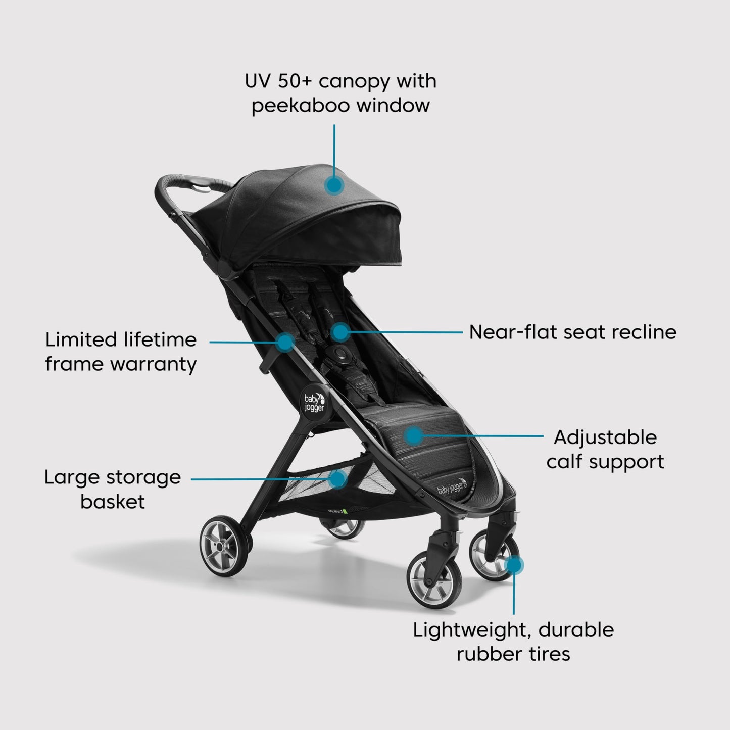 Baby Jogger® City Tour 2 Carry-On Approved Travel Stroller, Ultra-Compact Baby Stroller, Lightweight, Easy Fold, Baby Travel Essential, Pitch Black