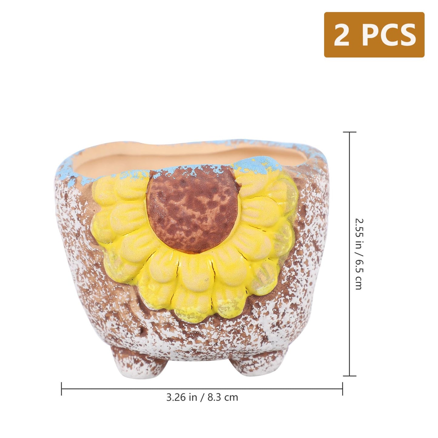 Toddmomy Hand Painted Ceramic Succulent Flower Pot Set, 2pcs Small Bonsai Cactus Planters for Indoor Desktop Garden Decoration