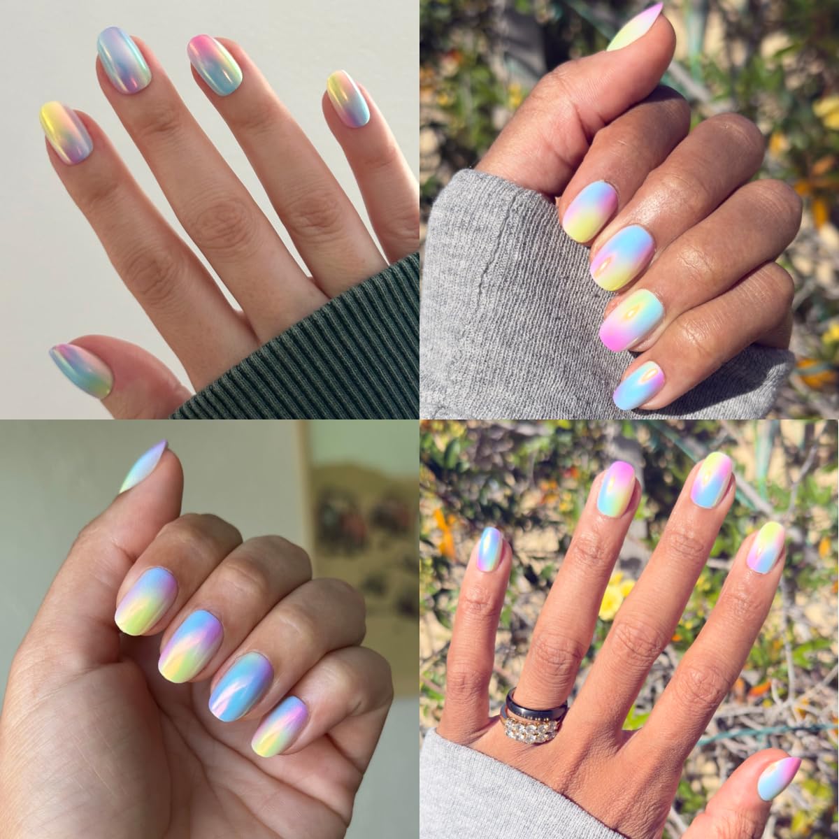 Olive & June Maximalist Instant Mani Press-On Nails (Glue) | 42 Fake Nails, 21 Sizes | Non-Toxic, Long-Lasting Big, Bold Gorgeous Realistic Look | Salon-Quality | Short, Round | Rainbow Aura Chrome