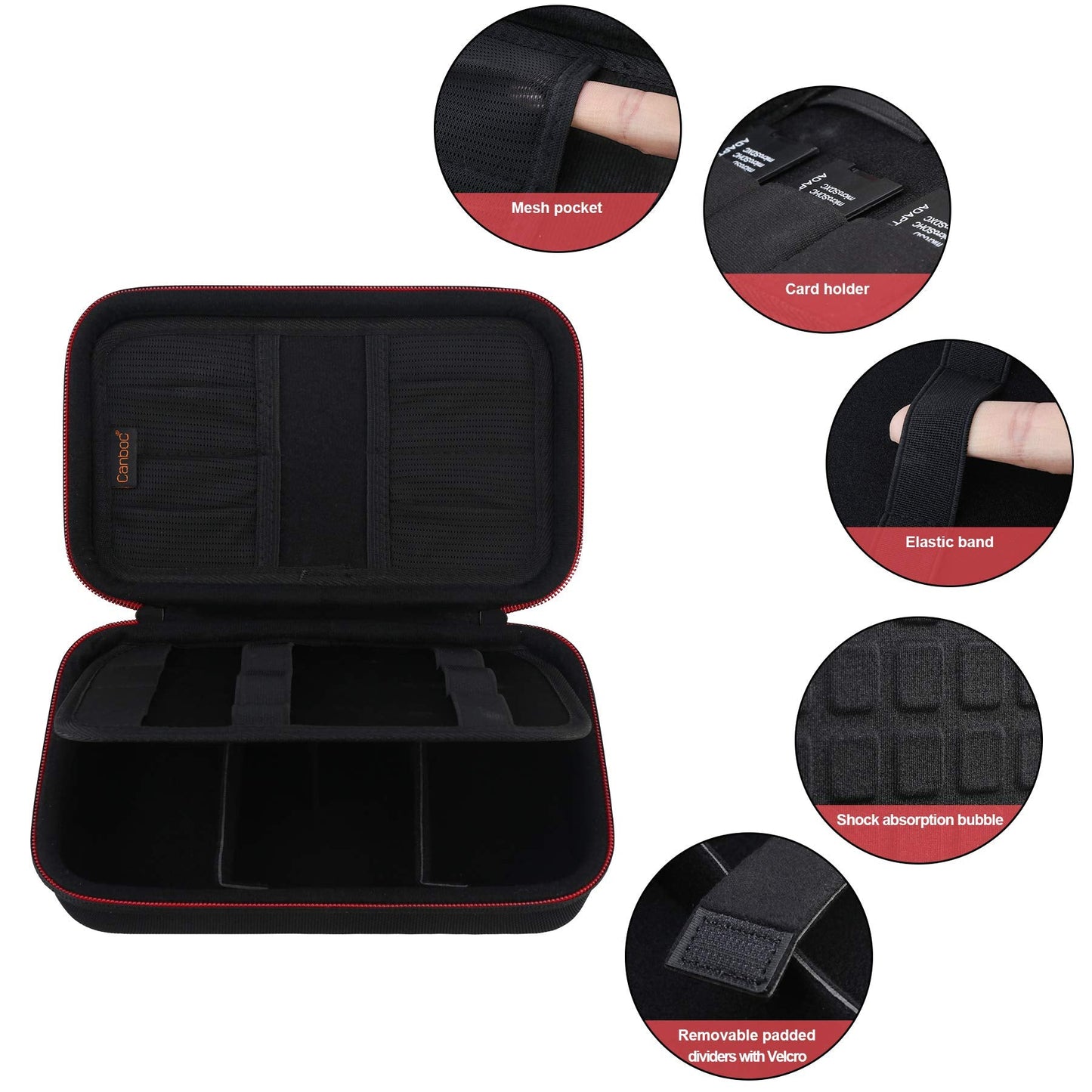 Canboc Hard Electronic Organizer Travel Case Electronics Accessories Cable Gadget Wire Storage Tech Bag Double Layer Shockproof Box for Charger Cord Flash Drive Mouse Apple Pencil Power Bank, Black