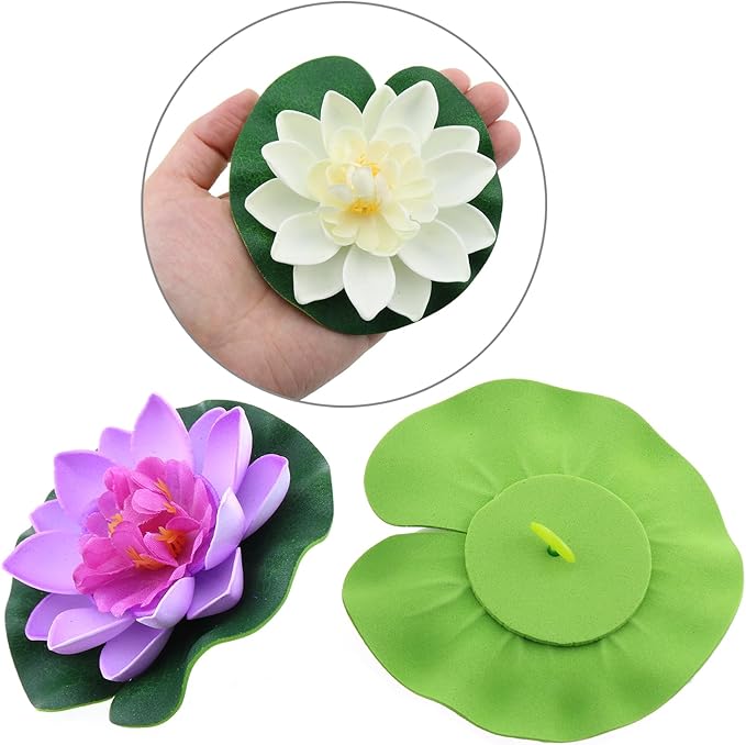 LUORNG 2PCS 10CM/3.94Inch Birdbath Fountain Accessory Lotus Leaf Flower Floating Spray Garden Supply Lotus Decoration Faux Artificial Lotus Flower for Garden Pond and Swimming Pool Decoration