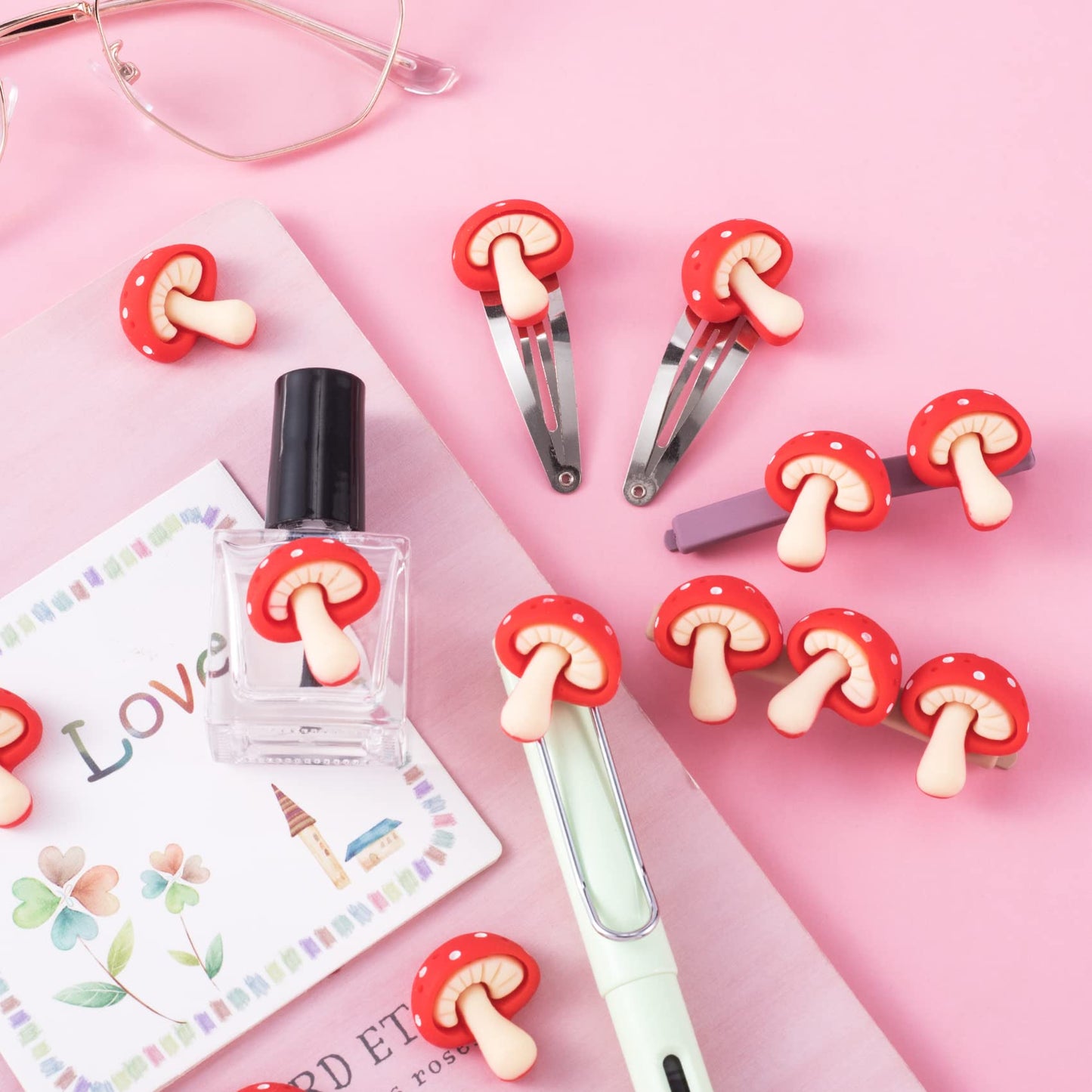 PAGOW 50 pcs Mini Cute Resin Mushroom Decorative Creative Flatback Cabochons Red Sliced Charm DIY Scrapbooking Embellishment Craft Making Phonecase Hairpin Hair Clip Jewelry