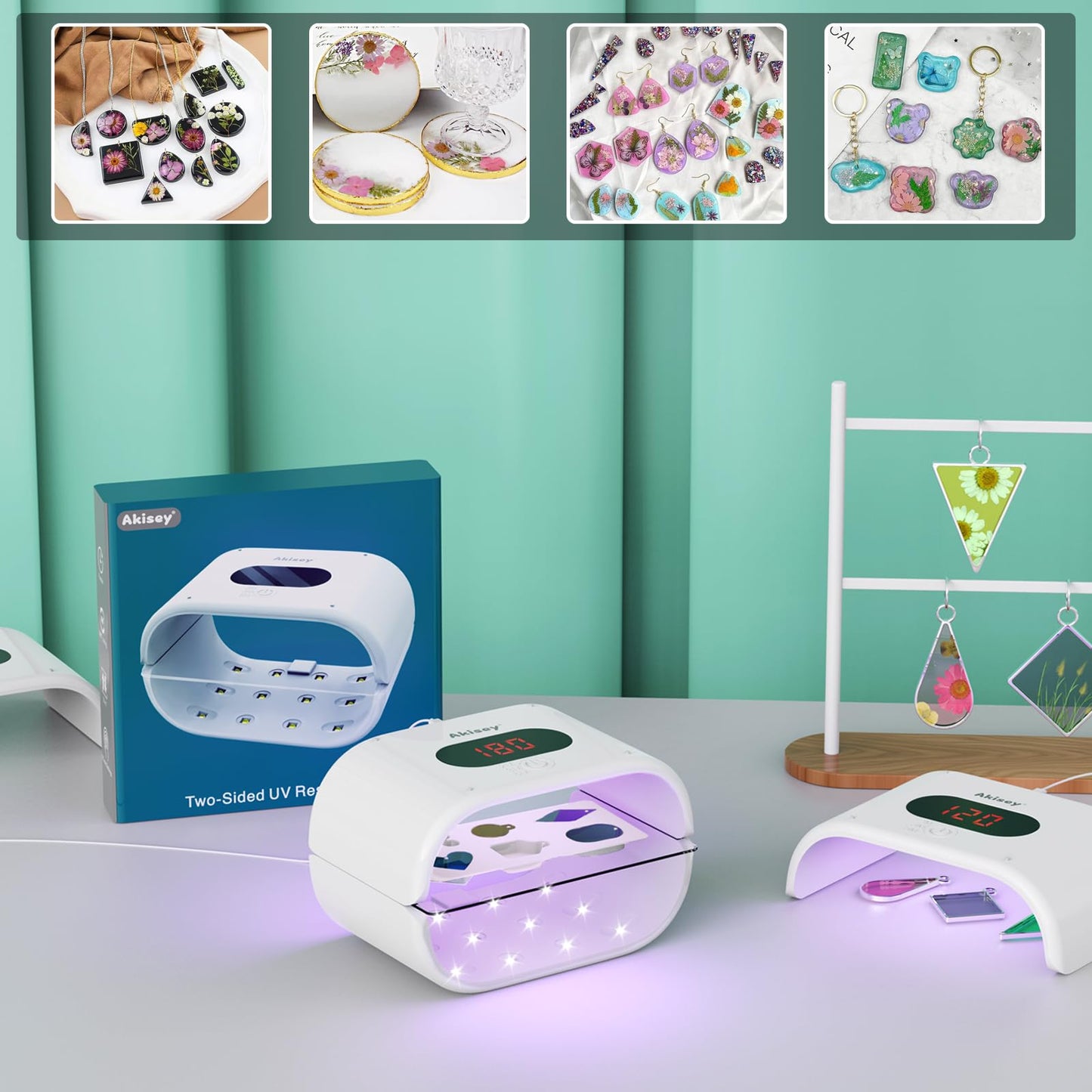 Akisey UV Light for Resin, Two-Sided UV Resin Light with Adjustable Time Setting(2m, 3m, 5m), 36W Fast Curing Lamp for Molds DIY Craft Decor Jewelry Making