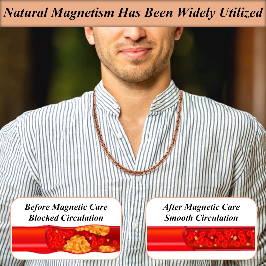 Vicmag Copper Magnetic Necklace for Women Men - Ultra Strength Magnets-99.9% Solid Pure Copper Ring Necklace for Neck Gift