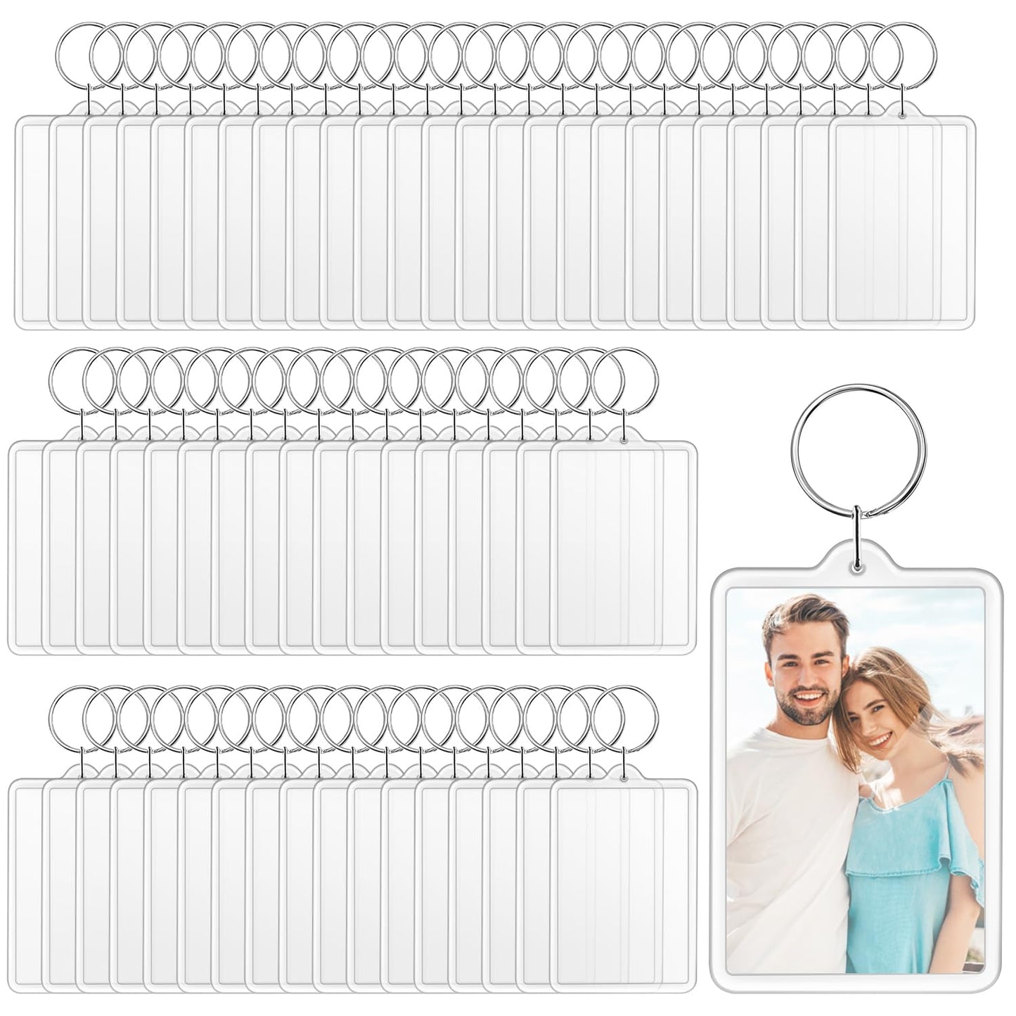 60 Pcs Acrylic Photo Frame Keychain Transparent Photo Insert Blank Keychain Rectangle Picture Frame Keyring Holder for Men Women DIY Projects - Large 7.6*5.1cm/3*2inch