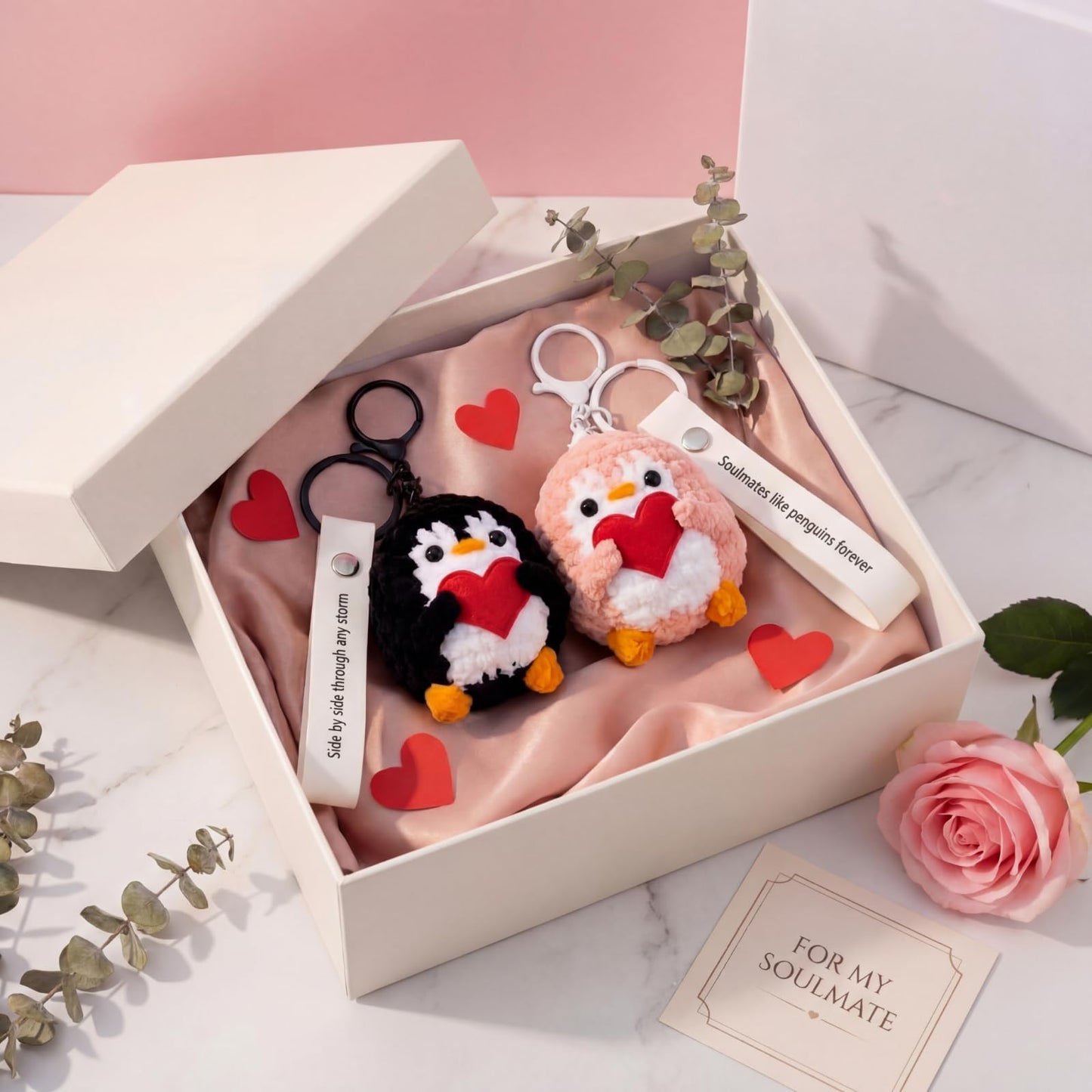 Aucess Penguin Keychain Gift for Birthday, Him&Her, Boyfriend, Girlfriend & Best Friends | Crochet Kawaii Bag Charm Backpack Accessories(2 Pack)