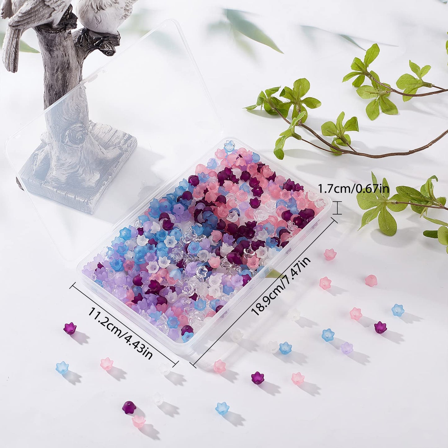 SUNNYCLUE 1 Box 600Pcs 6 Colors Acrylic Bead Caps Flower Bead Cap Flower Beads Acrylic Frosted Bell Tulip Flowers Lily Beads Floral Spacer Loose Bead for Jewelry Making Women Adult DIY Crafts