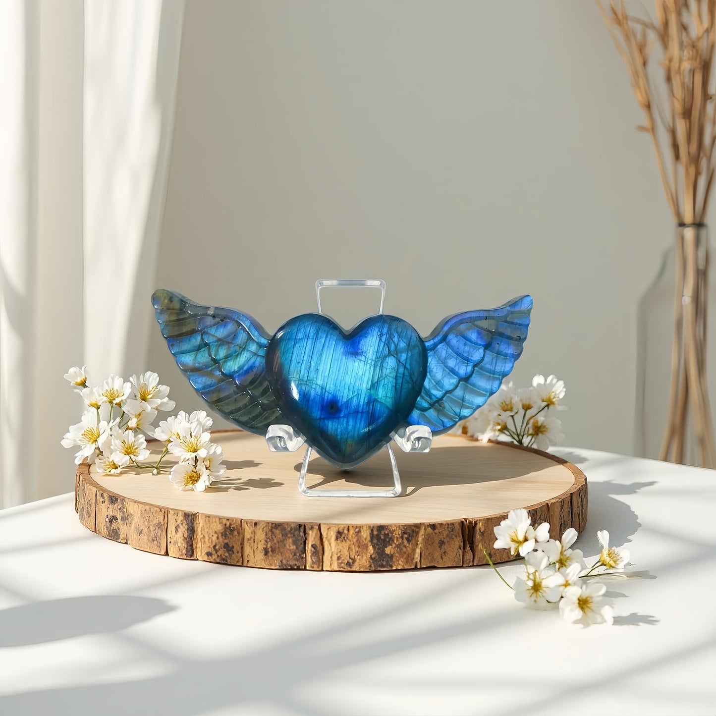 Labradorite Heart Crystal Heart Labradorite Stones Heart Crystal Healing Crystal Crystal Heart with Wings