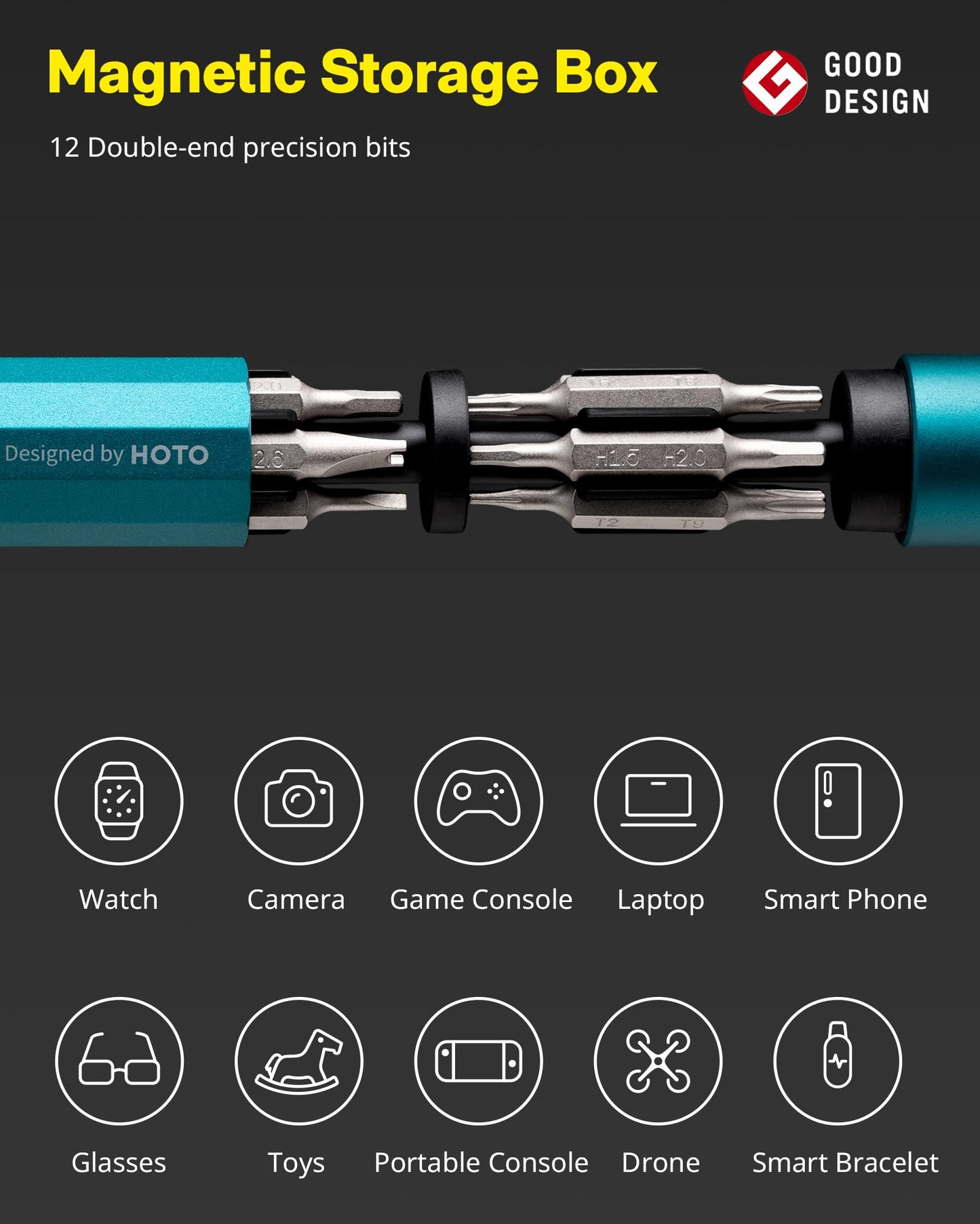 HOTO 24 in 1 Mini Screwdriver Set, Magnetic Torx Bit Set, Eyeglass Repair Kit, EDC Pen Screwdriver for Electronics, Watches, Phones, Laptops, Cameras, Gadgets for Men, Dark Turquoise