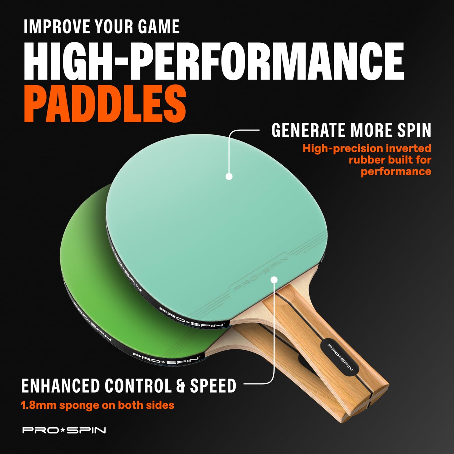 PRO-SPIN Ping Pong Paddles - High-Performance Set with Premium Table Tennis Rackets, 3-Star Ping Pong Balls, Storage Case | Professional Quality Ping Pong Paddle Set (Mint |Green, 2-Player Set)