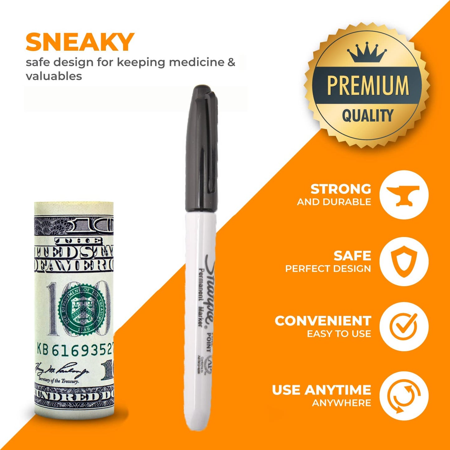 Fake Pen Diversion Safe Marker (4 Pack) - Realistic Pen Diversion Safe - Hidden Secret Compartment Decoy Permanent Marker - Hide And Store Money Waterproof Storage Cash Holder Container Lock