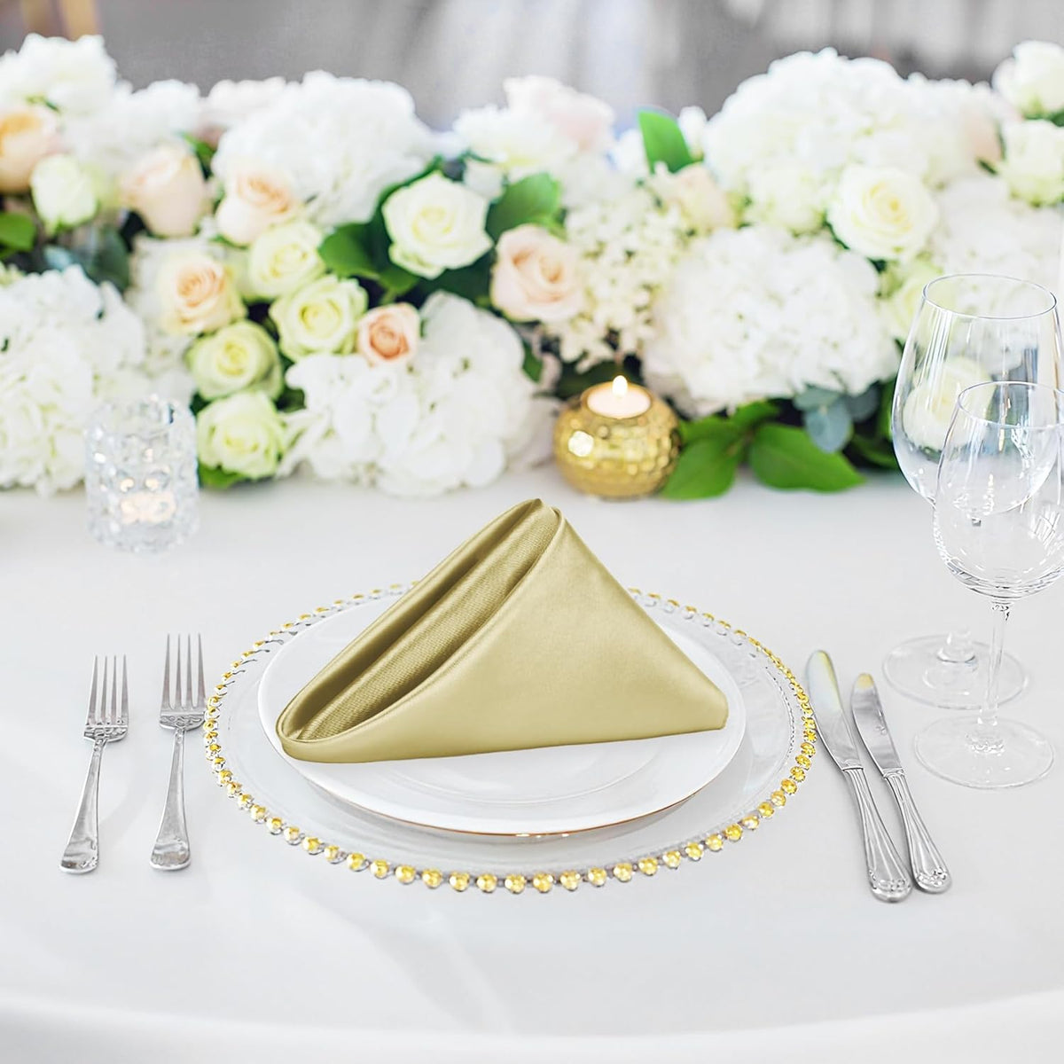 Bailarina 120 Pack Champagne Satin Napkins,17x17 Inches Wedding Napkins Square Soft Silky Table Napkins Bulk Decorative Elegant Cloth Napkin for Party Decoration, Banquet,Wedding,Graduation