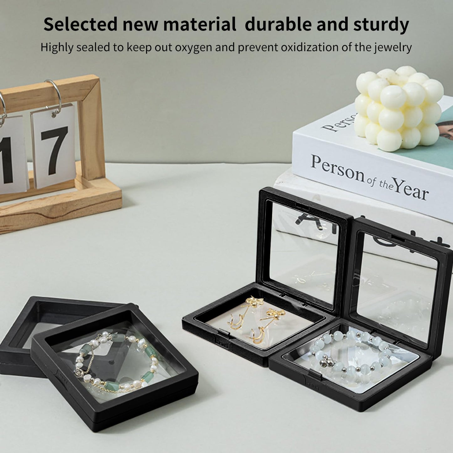 20 Pcs Black 3D Floating Display Case 3.5 x3.5X 0.8 inch, Challenge Coin Display,Transparent PE Jewelry Storage Box, Floating Display Holder Stands for Antique Challenge Coins, Medallion, Stamps