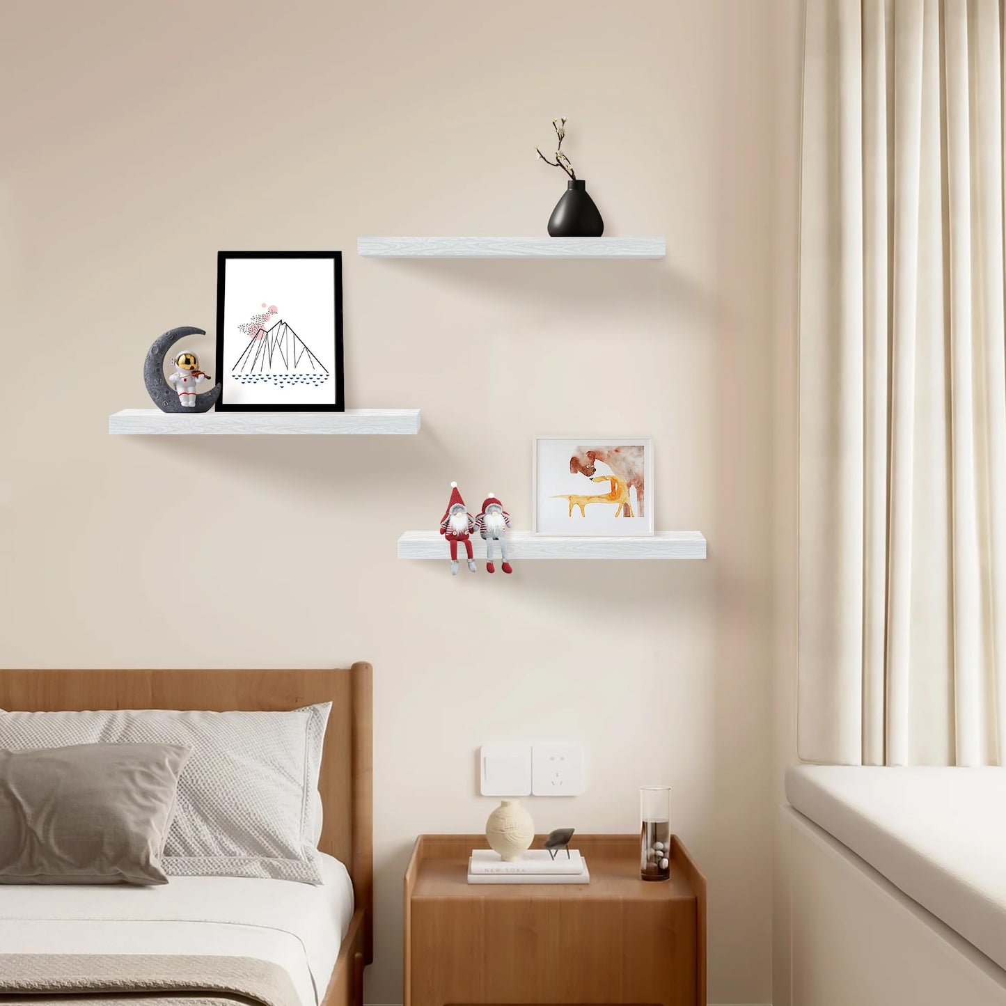 Upassion Floating Shelves for Wall Set of 3, 24" White Wall Shelves for Home Decor, Frame Display White Floating Shelf for Living Room, Bedroom, Bathroom, Kitchen