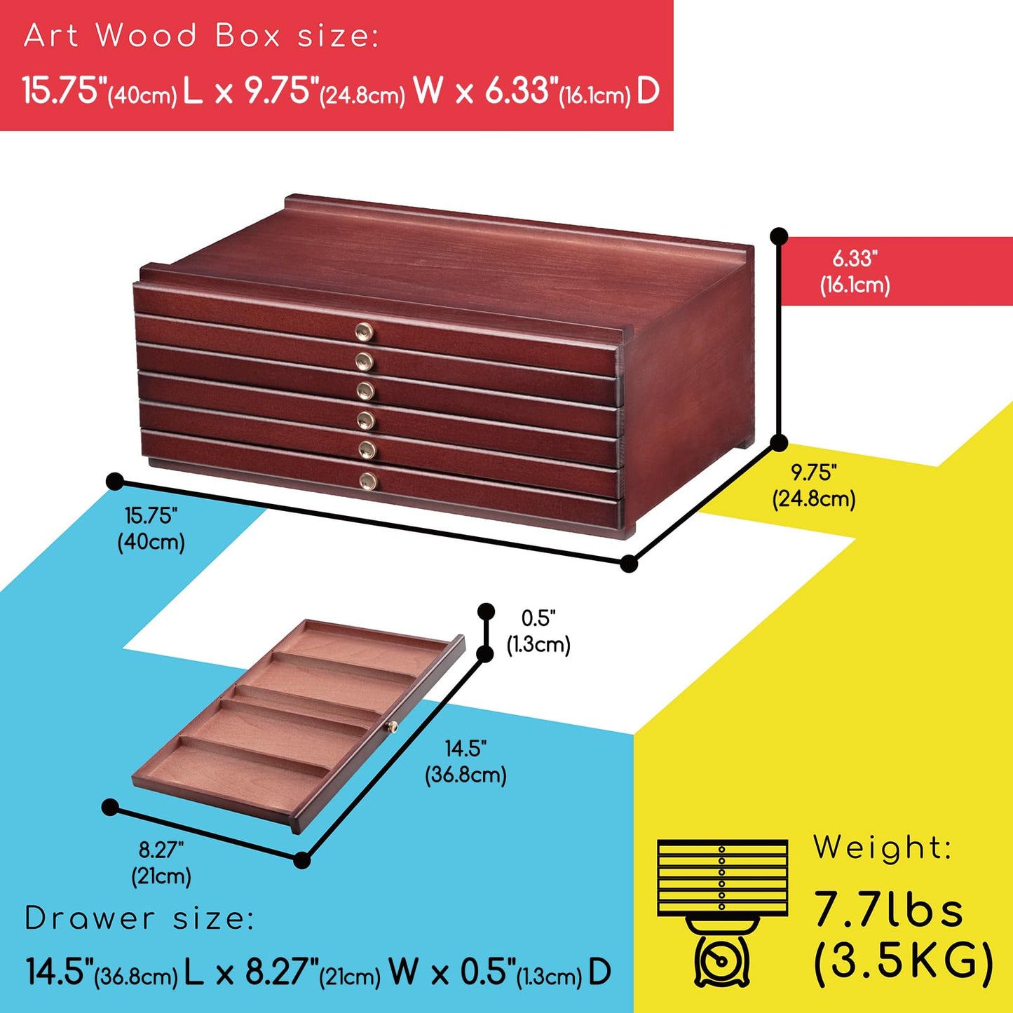 MEEDEN 6-drawer Wood Artist Supply Storage Box, Portable Beechwood Multifunctional Pencil Brush Organizer Wood Box with Drawer&Compartments for Pastels, Pencils, Pens, Makeup Brushes(Deep Walnut)