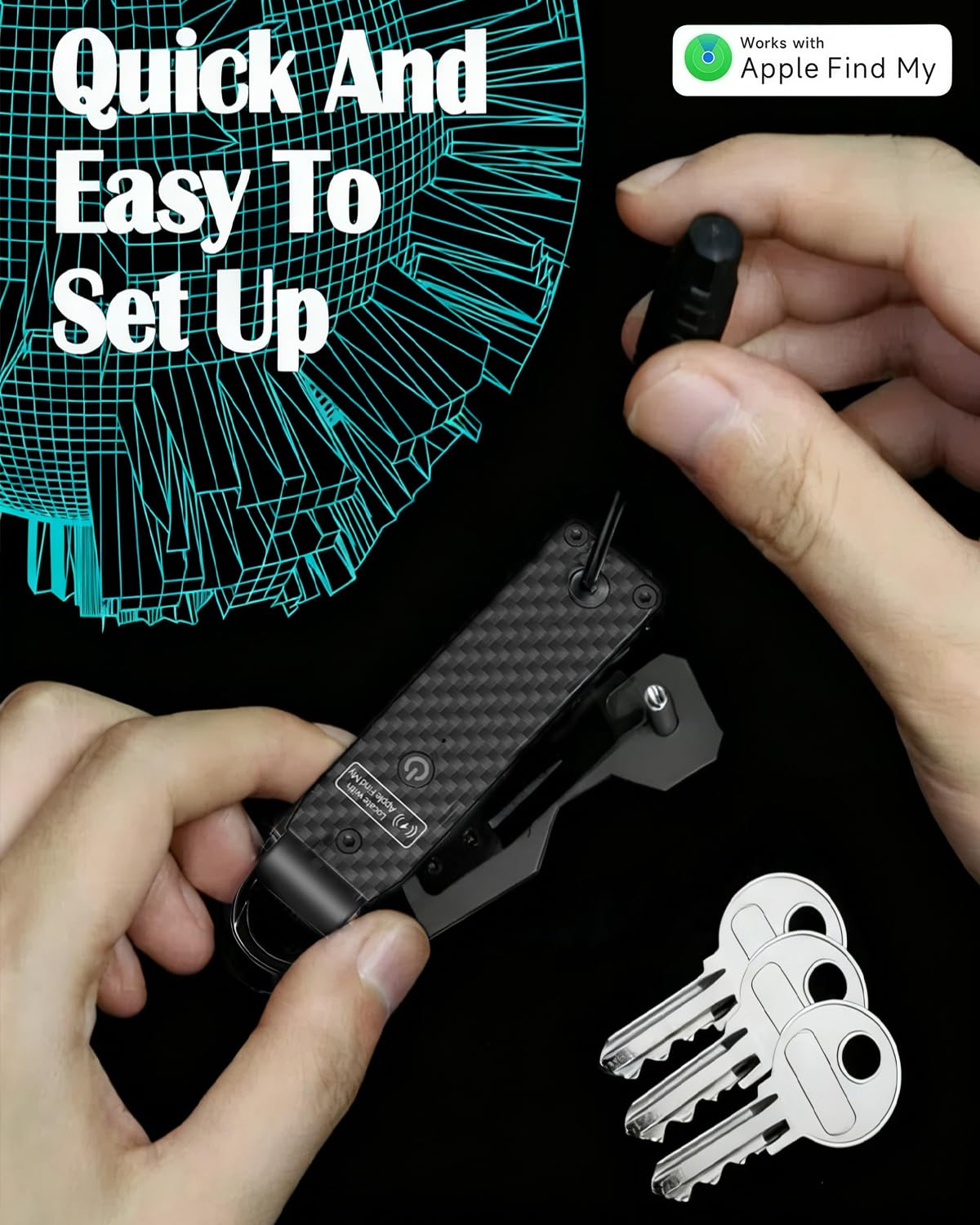 ShiChextasy Air Keychain with GPS Tracker : Lightweight Compact Key Holder for Outdoor Use - Minimalist Metal Key Organizer(Carbon fiber)