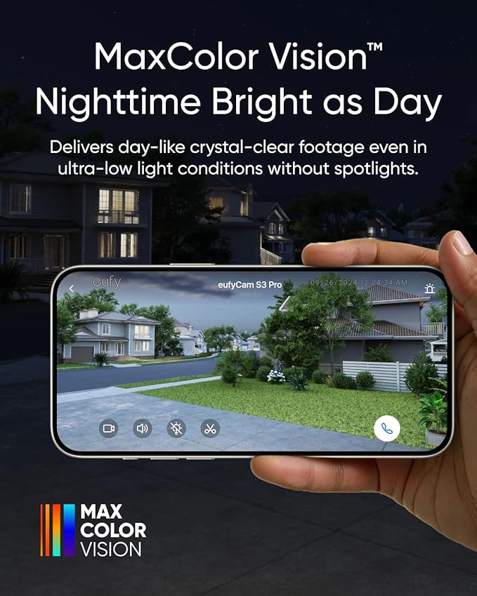 eufy Security eufyCam S3 Pro 2-Cam Kit, Solar Camera Outdoor Wireless, MaxColor Night Vision, 4K Security Camera with Solar Panel, Face Recognition AI, Expandable Local Storage, No Monthly Fee