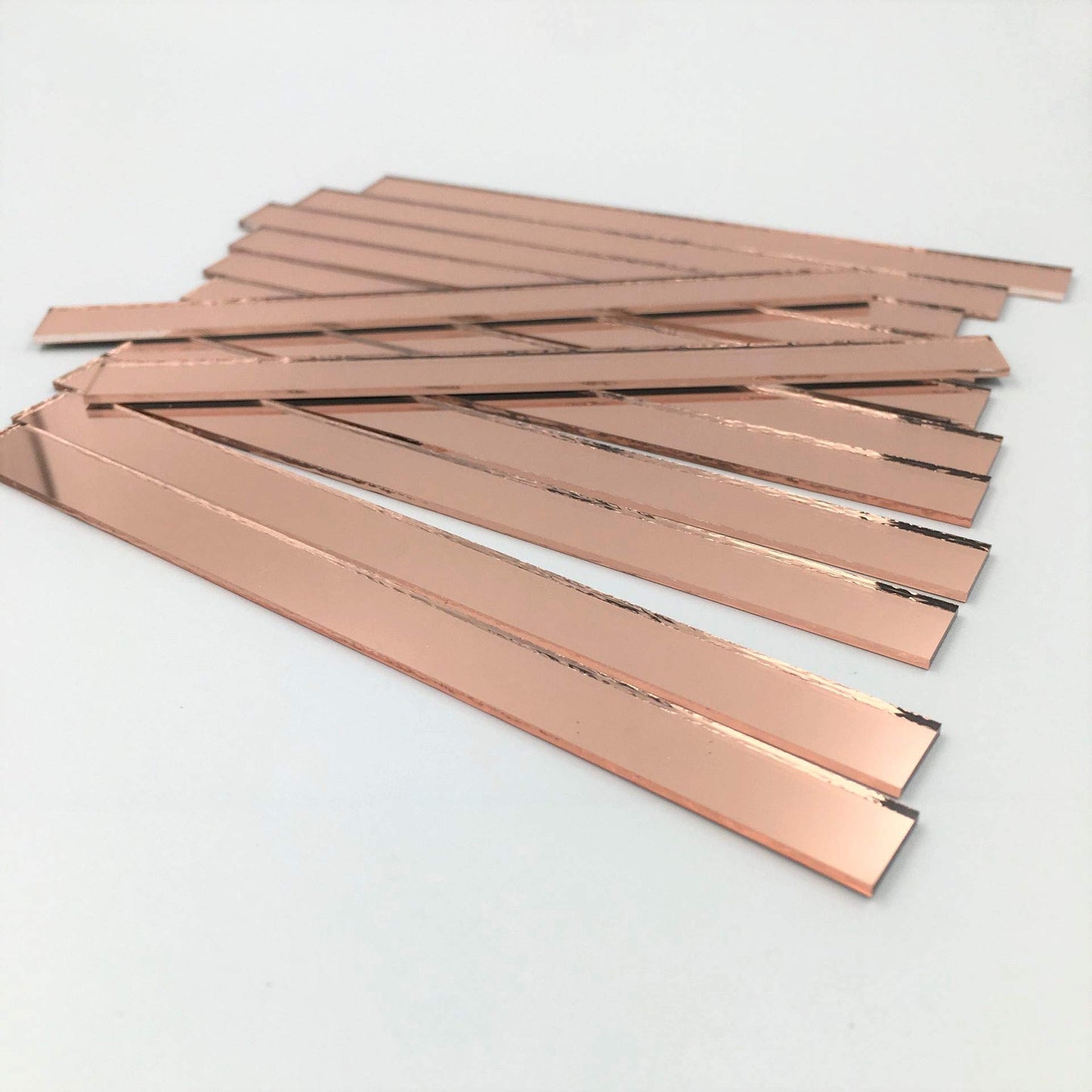 NUO RUI 3/8" x 5" Glass Mosaic Rectangles Rose Gold Mirror Mosaic Tiles (Pack of 50)