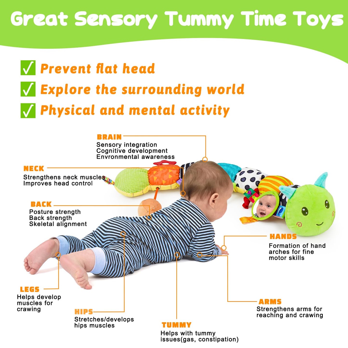 Melodyinn Baby Sensory Mirror Toys for 0-3-6-12 Months