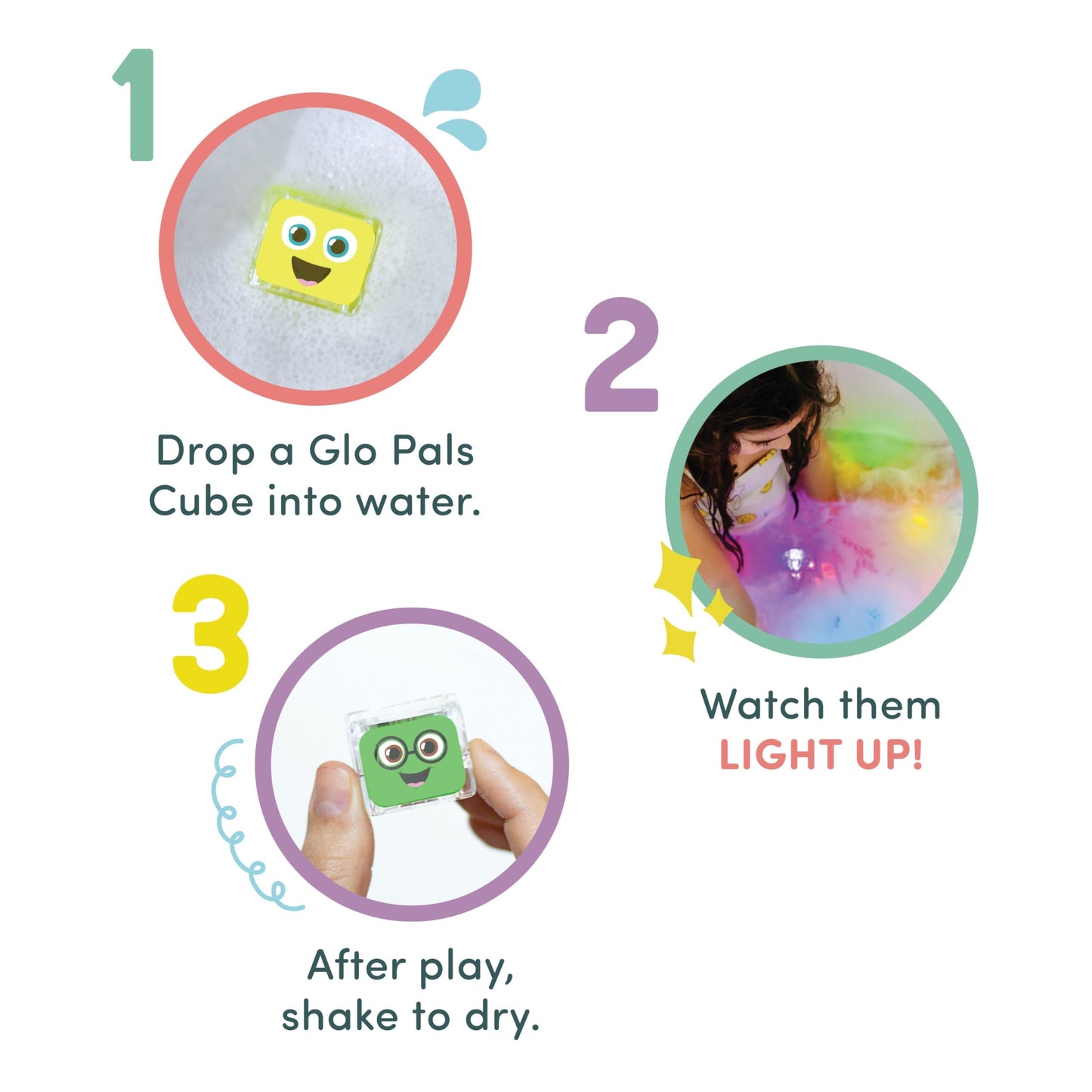 Glo Pals Water-Activated Light-Up Cubes for Sensory Play – 12 Pack