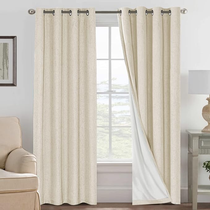 H.VERSAILTEX 100% Blackout Curtains for Bedroom Thermal Insulated POLYESTER,ACRYLIC Textured Curtains Heat and Full Light Blocking Drapes Living Room Curtains 2 Panel Sets, Bleached Sand, 52x84inch