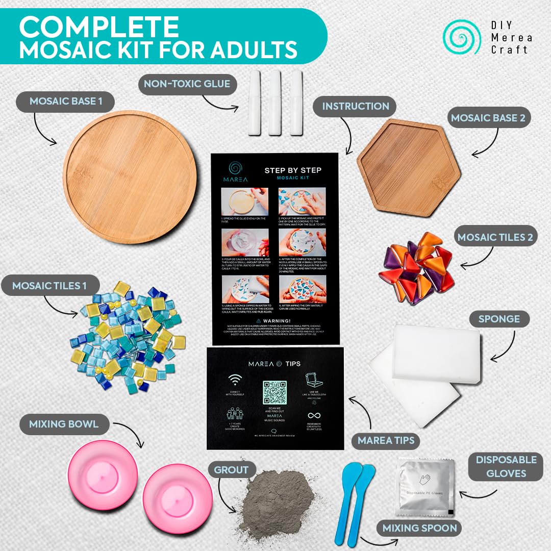 DIY Merea Craft – Set of 2 Mosaic Kits for Adults | DIY Stained Glass Craft Kit for Beginners | Make Your Own Mosaic Art | Handmade Gift for Women | Home Decor & Relaxing Activity