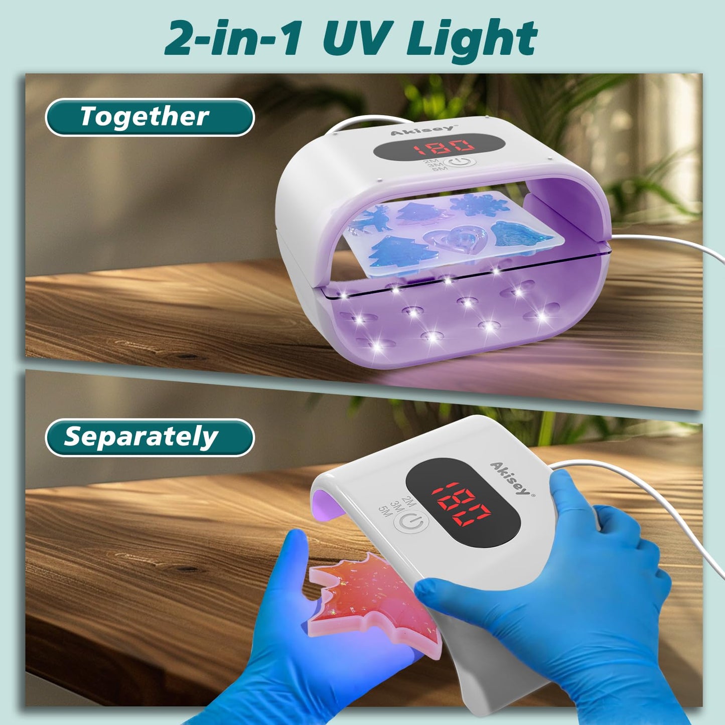 Akisey UV Light for Resin, Two-Sided UV Resin Light with Adjustable Time Setting(2m, 3m, 5m), 36W Fast Curing Lamp for Molds DIY Craft Decor Jewelry Making