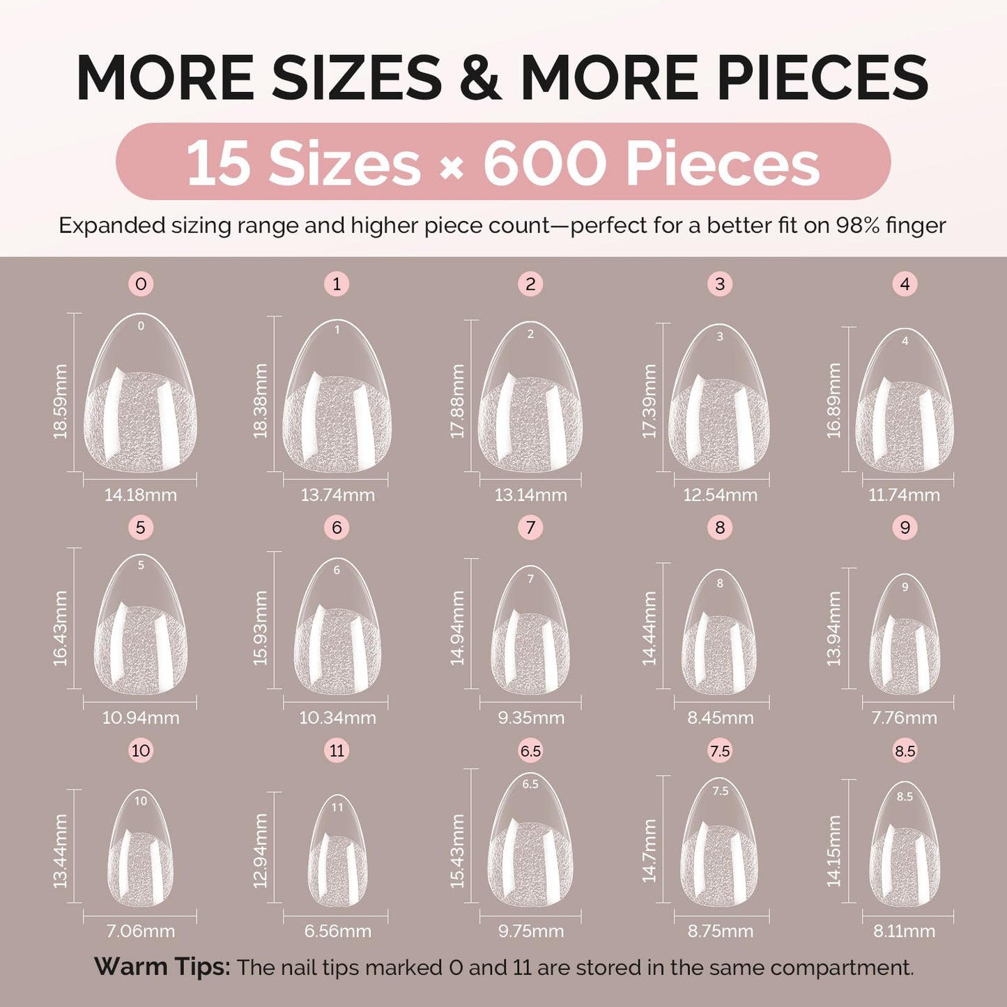 MelodySusie Extra Short Almond X Nail Tips - 600Pcs 15 Sizes Clear Acrylic, Half Matte Full Cover Press on Nails for DIY Extension & Salon Use, Pre-Shaped for Long-Lasting Manicure
