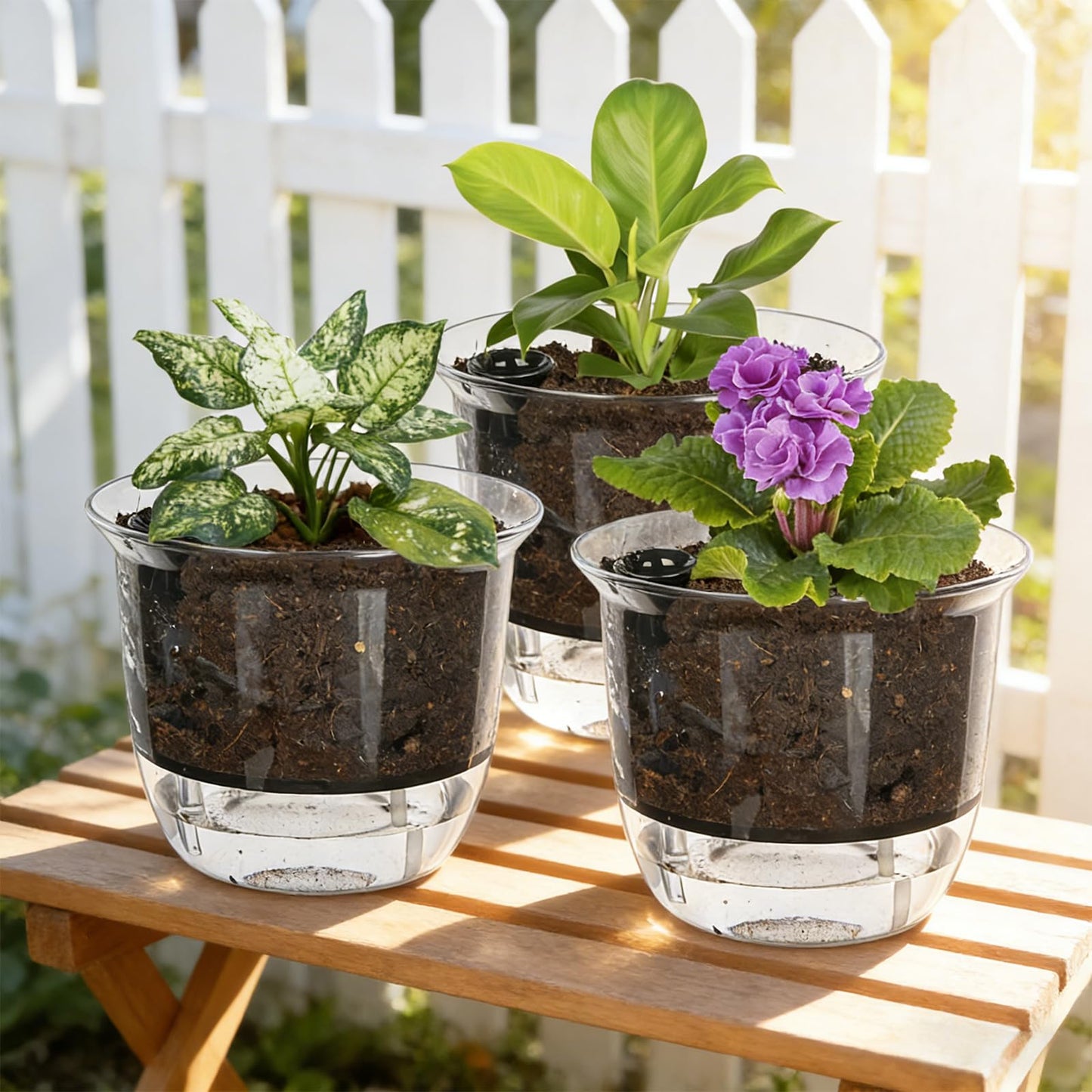 IWNTWY Self Watering Pots, 3 Pack 5 Inch Clear Plant Pot Self Watering Planter Flowers Pot with Deep Reservoir for Indoor Plants (3 Medium)