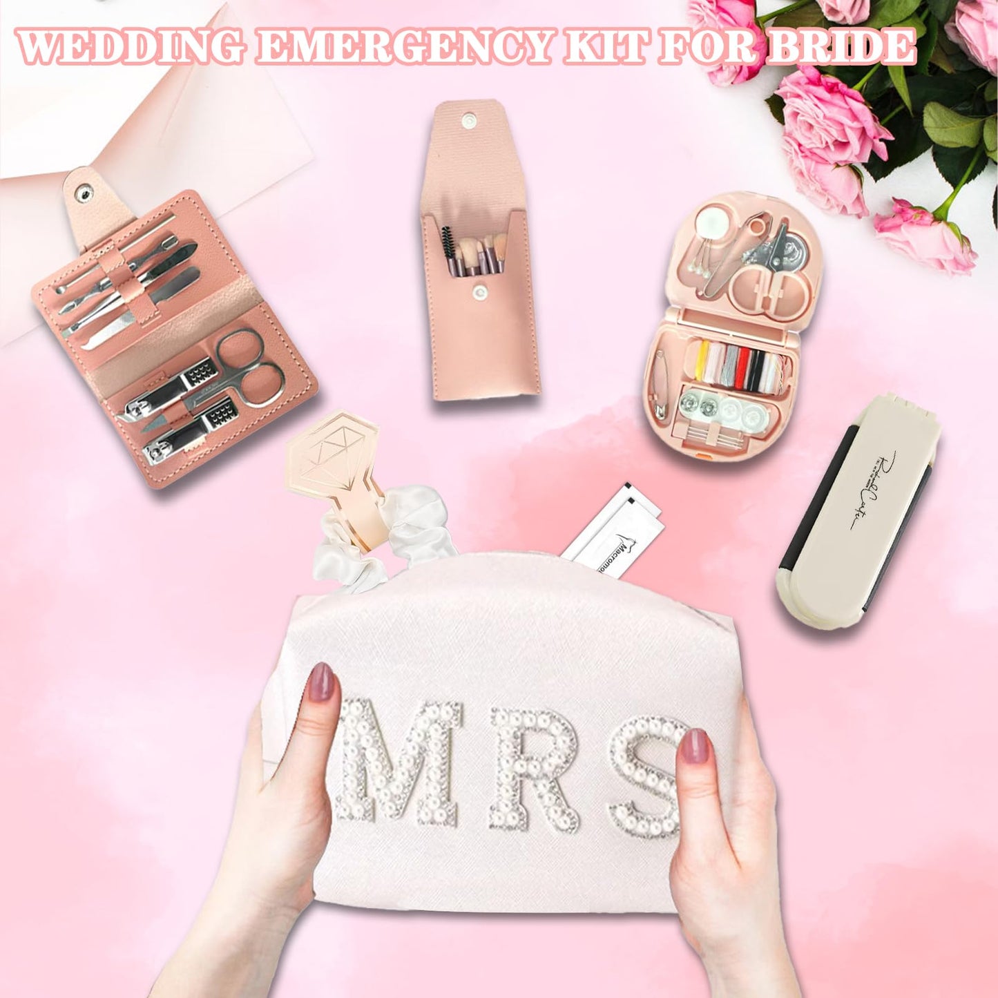 Wedding Day Emergency Kit, Bridal Emergency Kit for Wedding Day Items, Wedding Day Essential for Bride Bridesmaid, Wedding Survival Set with Makeup Bag
