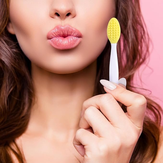 4pcs Lip Scrub Brush, Silicone Lip Exfoliator Brushes Scrubber Tool, Double-Sided Lip Cleaning Exfoliating Remove Dead Skin Tool for Men Women Dark Lips- Pink & Green & Blue & Yellow