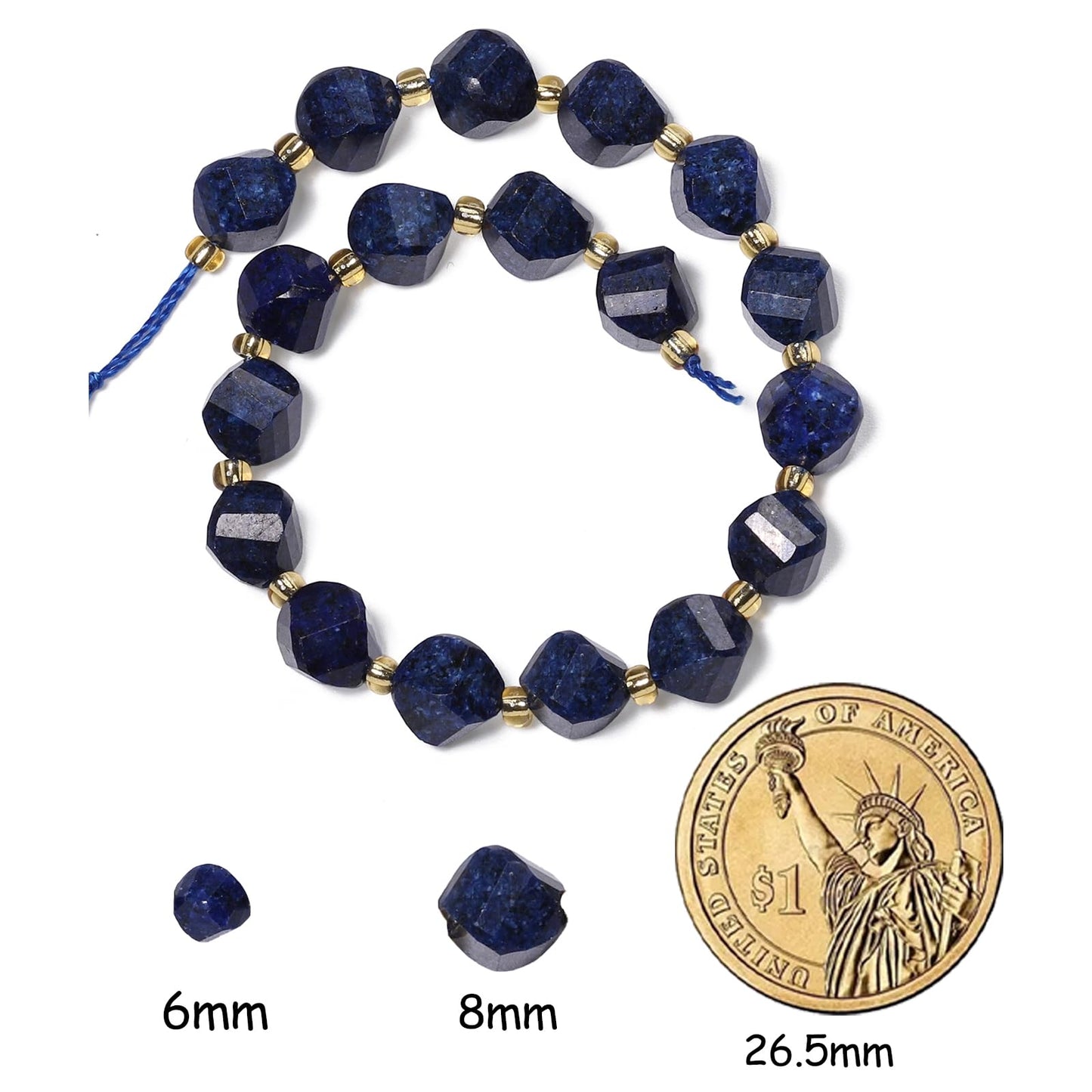 Yochus 42pcs Natural Lapis Lazuli Stone Beads for Bracelet，2strands 6mm Facted Twist Loose Gemstone Beads for Jewelry Making DIY Craft Necklace Earring