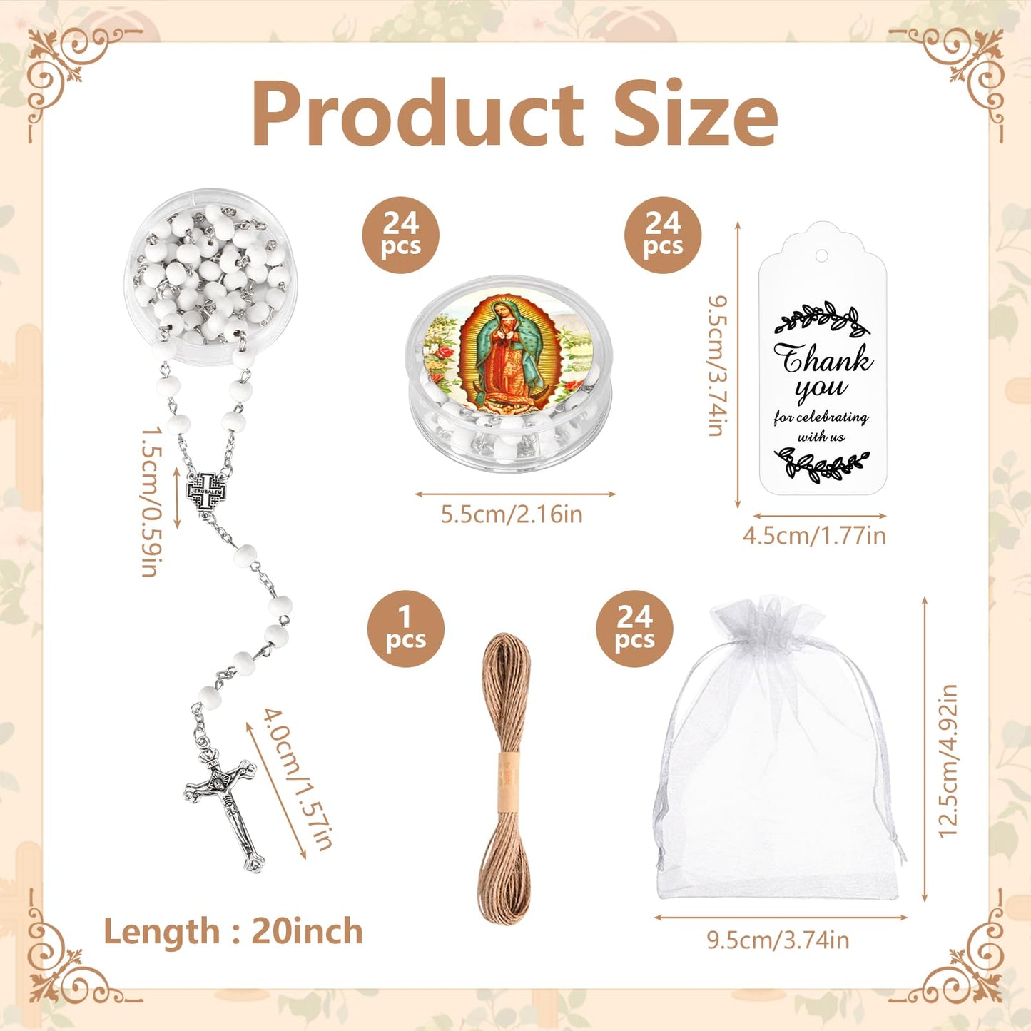 24 Pcs Scented Catholic Rosaries Bulk Wood Bead Crucifix Pendant Rosary Necklace for Baptism First Communion Favors, Catholic Regligious Event Prayer Gifts, Stocking Stuffers for Women Men (White)