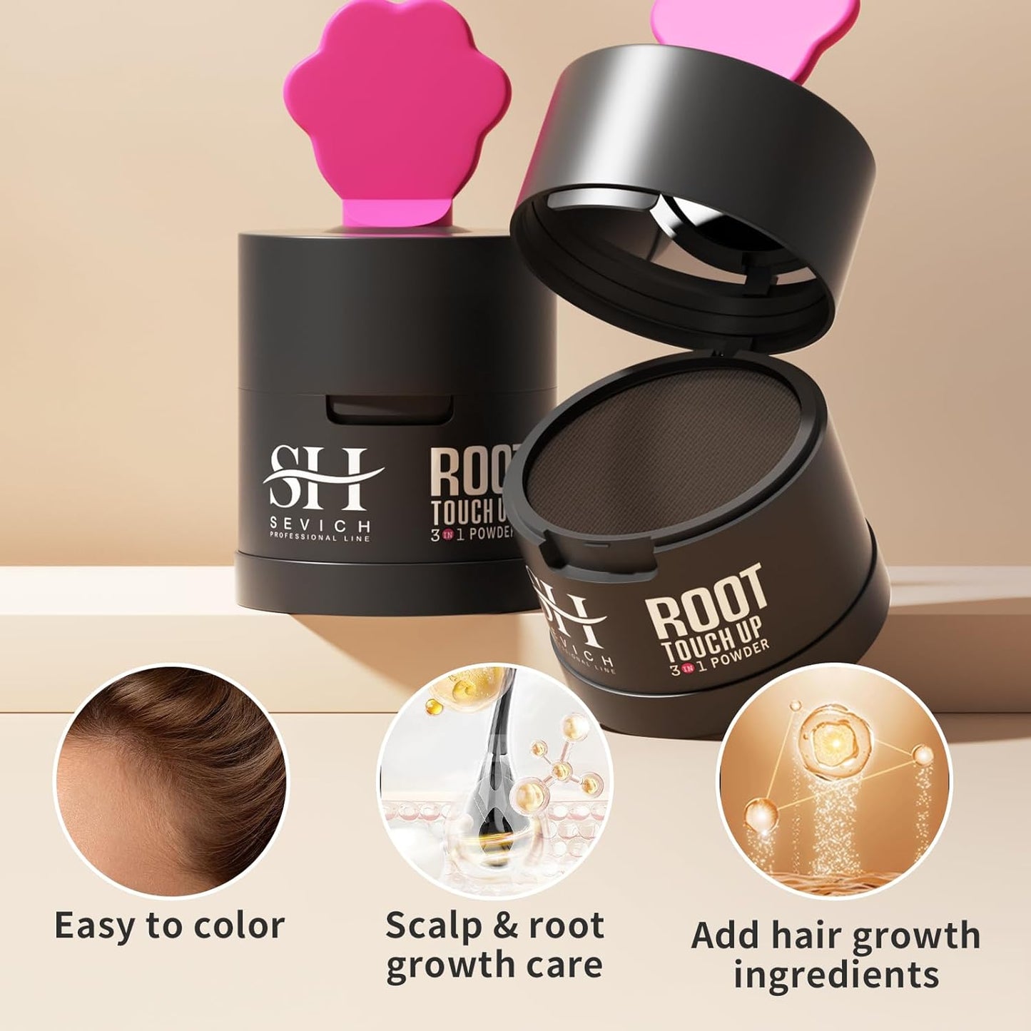 Sevich Hairline Powder 2.0，Instantly Conceals Hair Loss, Root Touch up Powder, Hair Shadow Toppers for Women & Men Thinning Gray Hair, Windproof & Sweatproof, 48H Makeup Lasting, Black