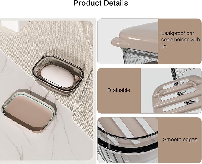 2Pcs Toothbrush Travel Case & Travel Soap Holder Dish Tray, Portable Clear Toothbrush Holders with Cover Leakproof Bar Soap Holder for Traveling School Camping Business Trip Bathroom