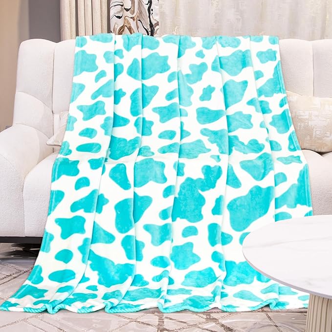 Blue Throw Blanket Soft Fleece Blankets Cyan Blue Lightweight Fuzzy Blanket Gifts Decor Stuff for Girls Women Teen Couch Bed