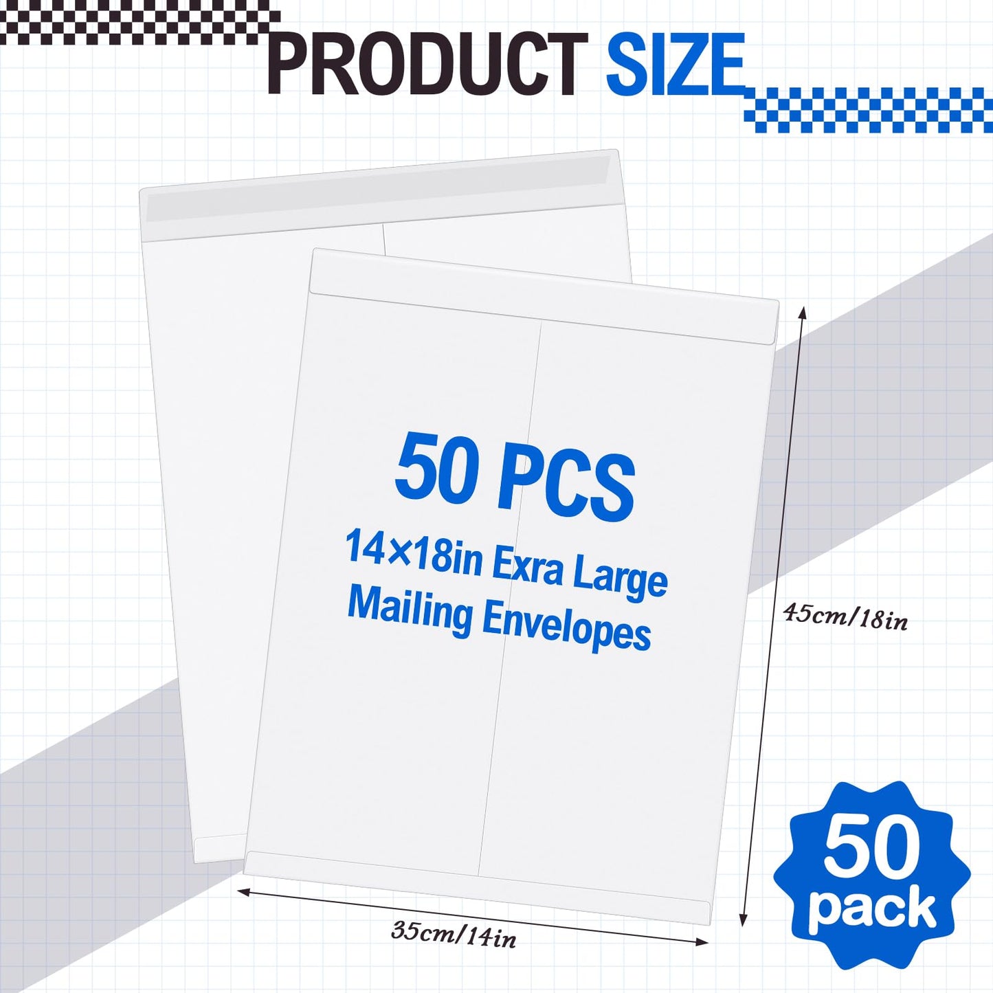 Motipuns 50 Pcs 14'' x 18'' Extra Large Mailing Envelopes 32lb with Gummed Flaps, Catalog Jumbo Craft Envelopes for Mailing, Storage and Organizing Documents Office Supplies(White)