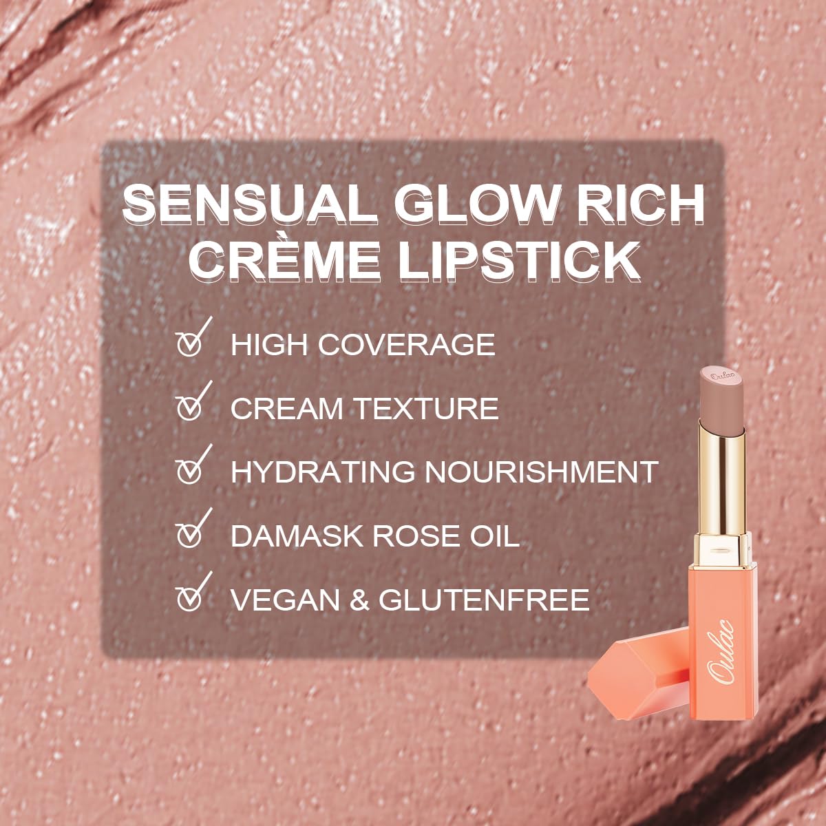 Oulac Beige Nude Satin Lipstick Set - Matte Lip Base, Full Coverage Lip Color, Satin Matte Finish, Cream Texture, Hydrating, Infused with Hyaluronic Acid, 4g*3 SG01+SG02+SG04